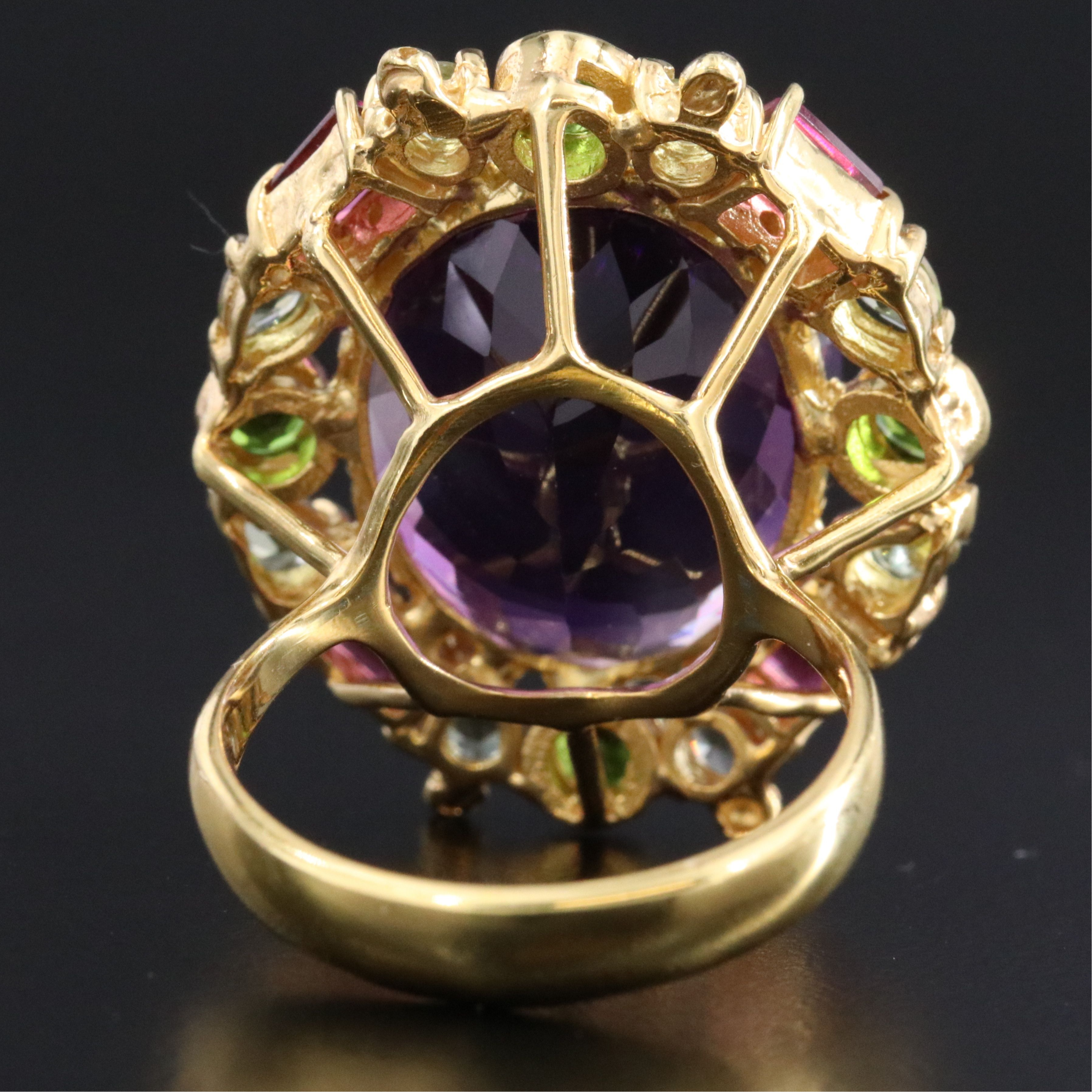 Sterling Amethyst, Diopside and Rhodolite Garnet Halo Ring