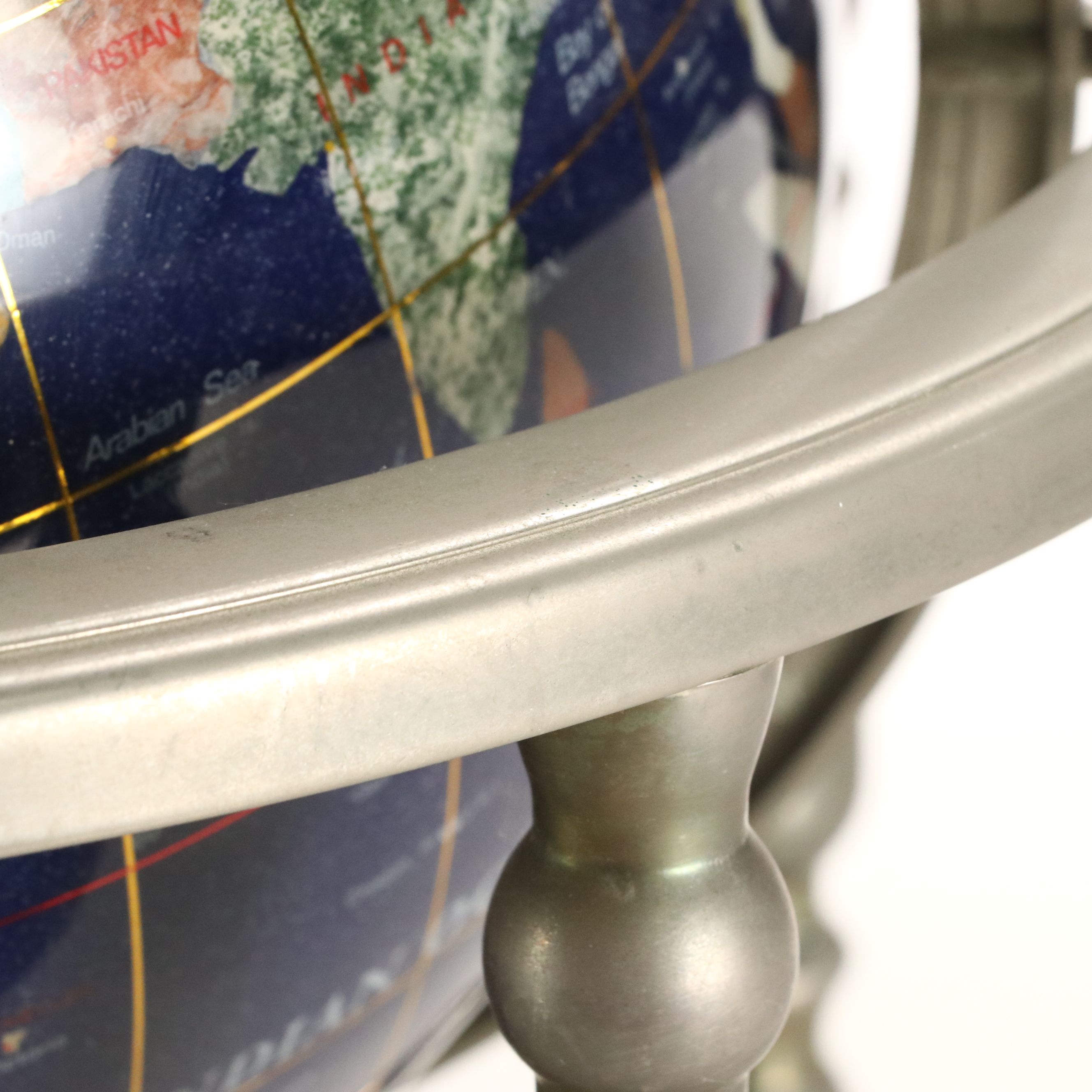 Gemstone Inlaid Globe on Footed Brass Finish Compass Stand