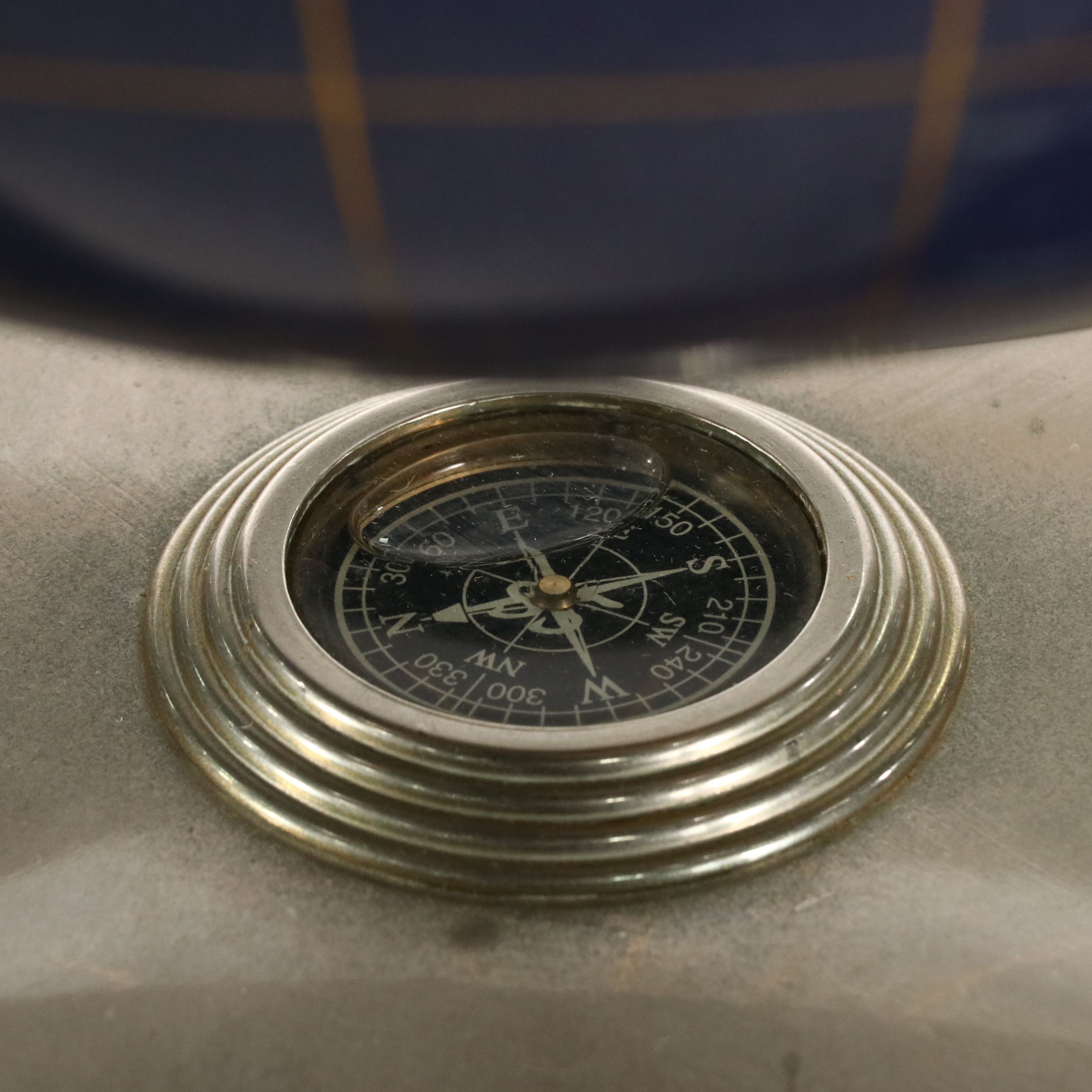 Gemstone Inlaid Globe on Footed Brass Finish Compass Stand