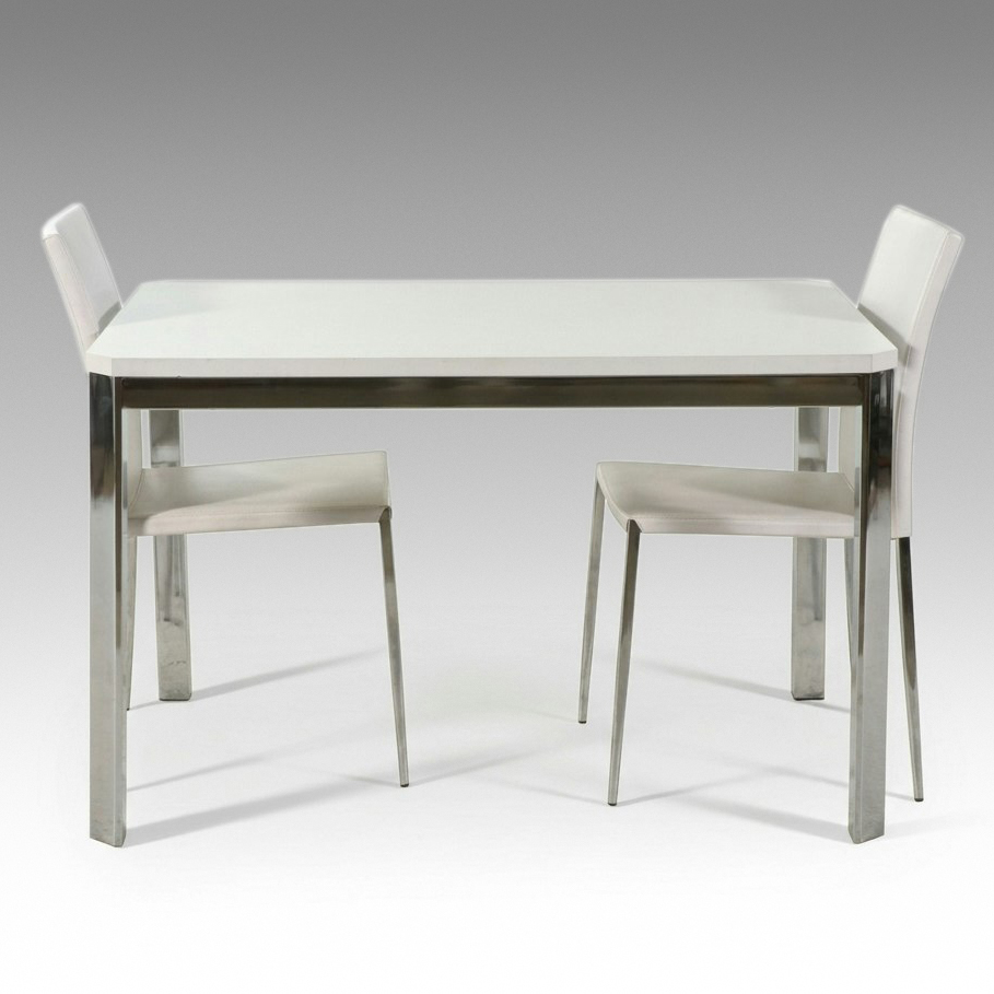 Monarch Specialties White and Chrome Dining Table with Two Chairs, 2020