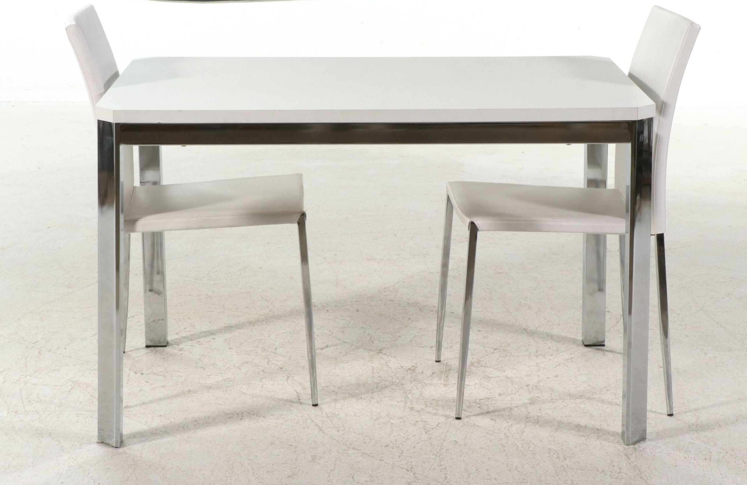 Monarch Specialties White and Chrome Dining Table with Two Chairs, 2020