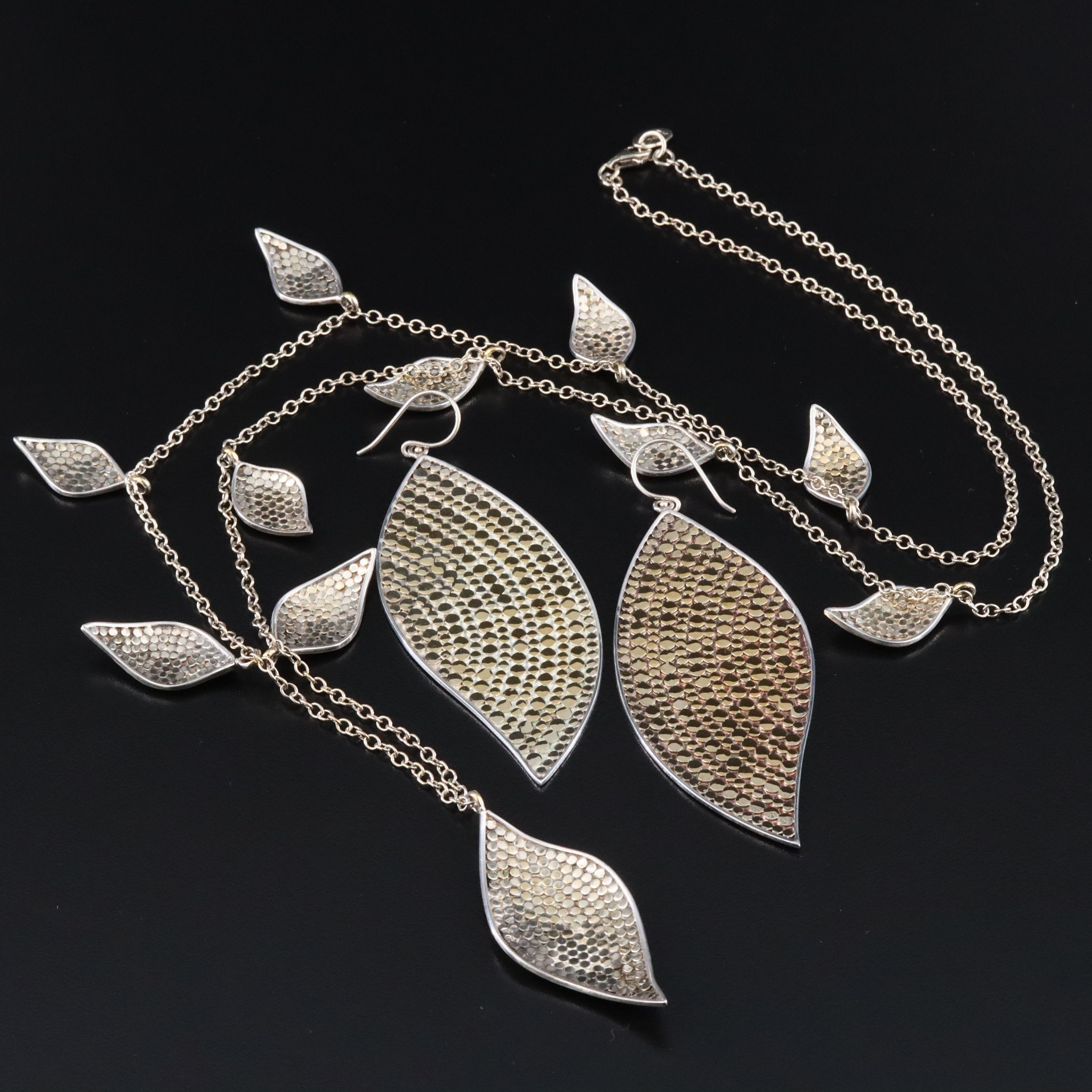 Anna Beck Sterling Leaf Charm Station Necklace and Earrings