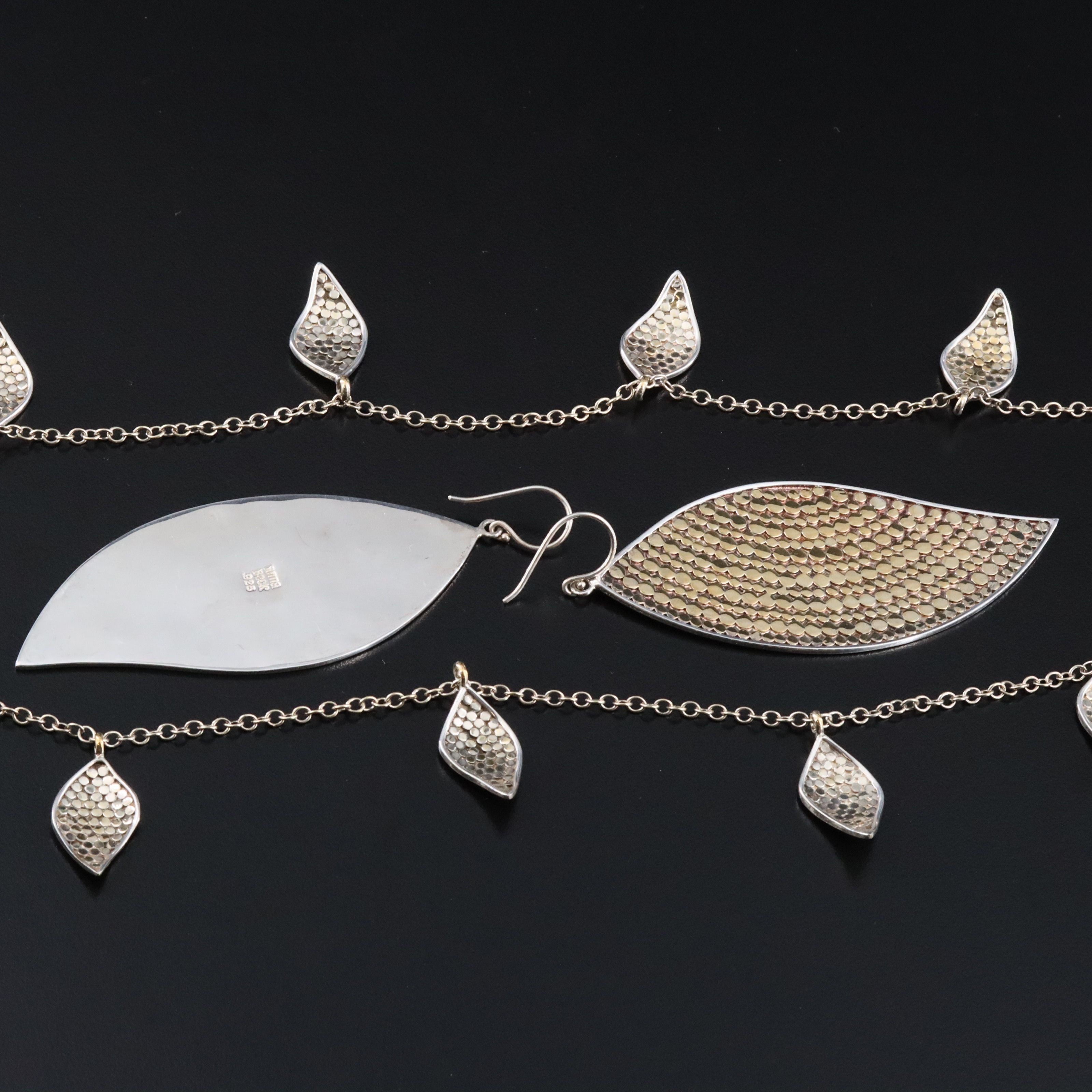 Anna Beck Sterling Leaf Charm Station Necklace and Earrings