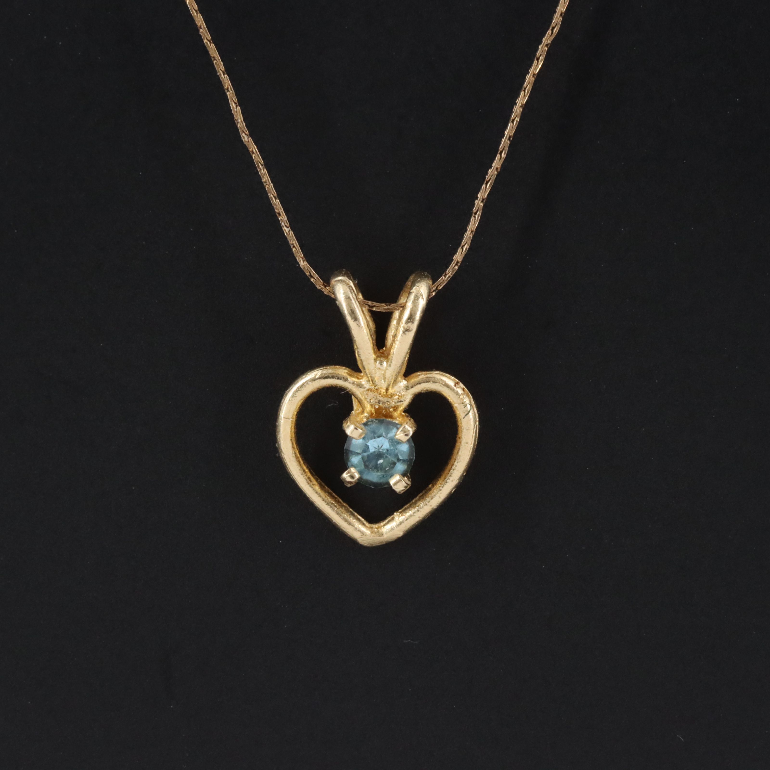 14K Heart Pendant Necklace Including Rhinestone