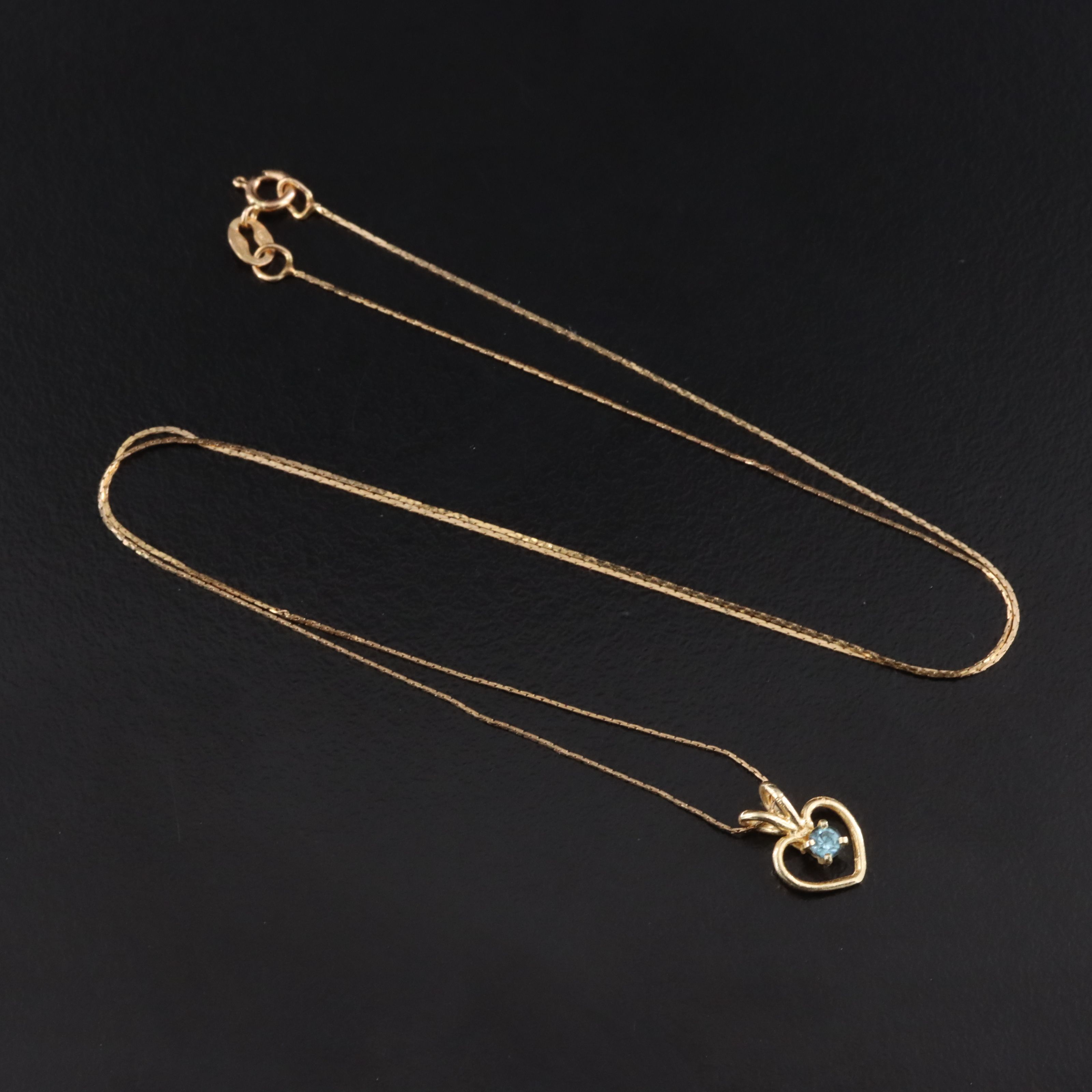 14K Heart Pendant Necklace Including Rhinestone