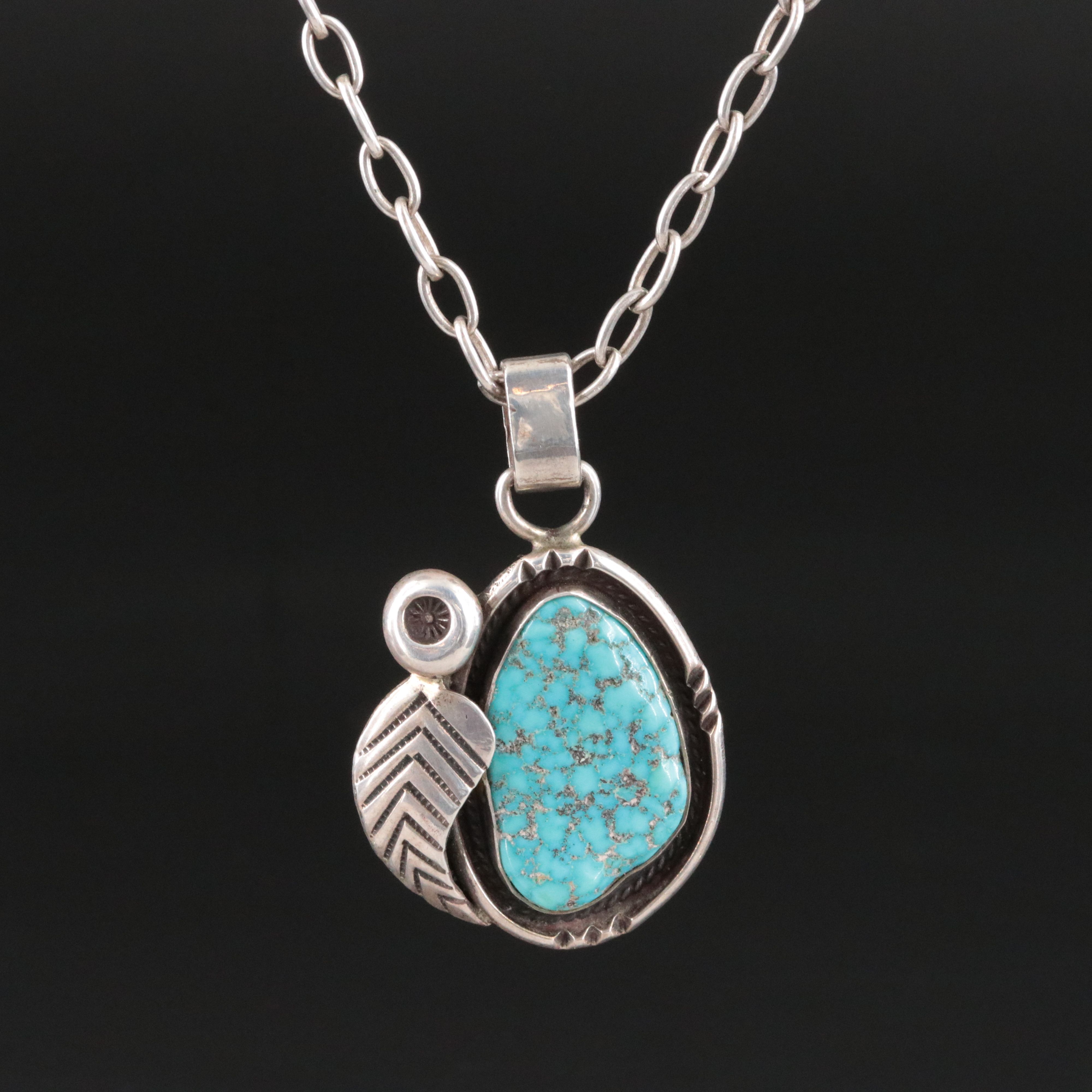 Aaron Chischiligi Navajo Diné Sterling Turquoise Pendant Necklace