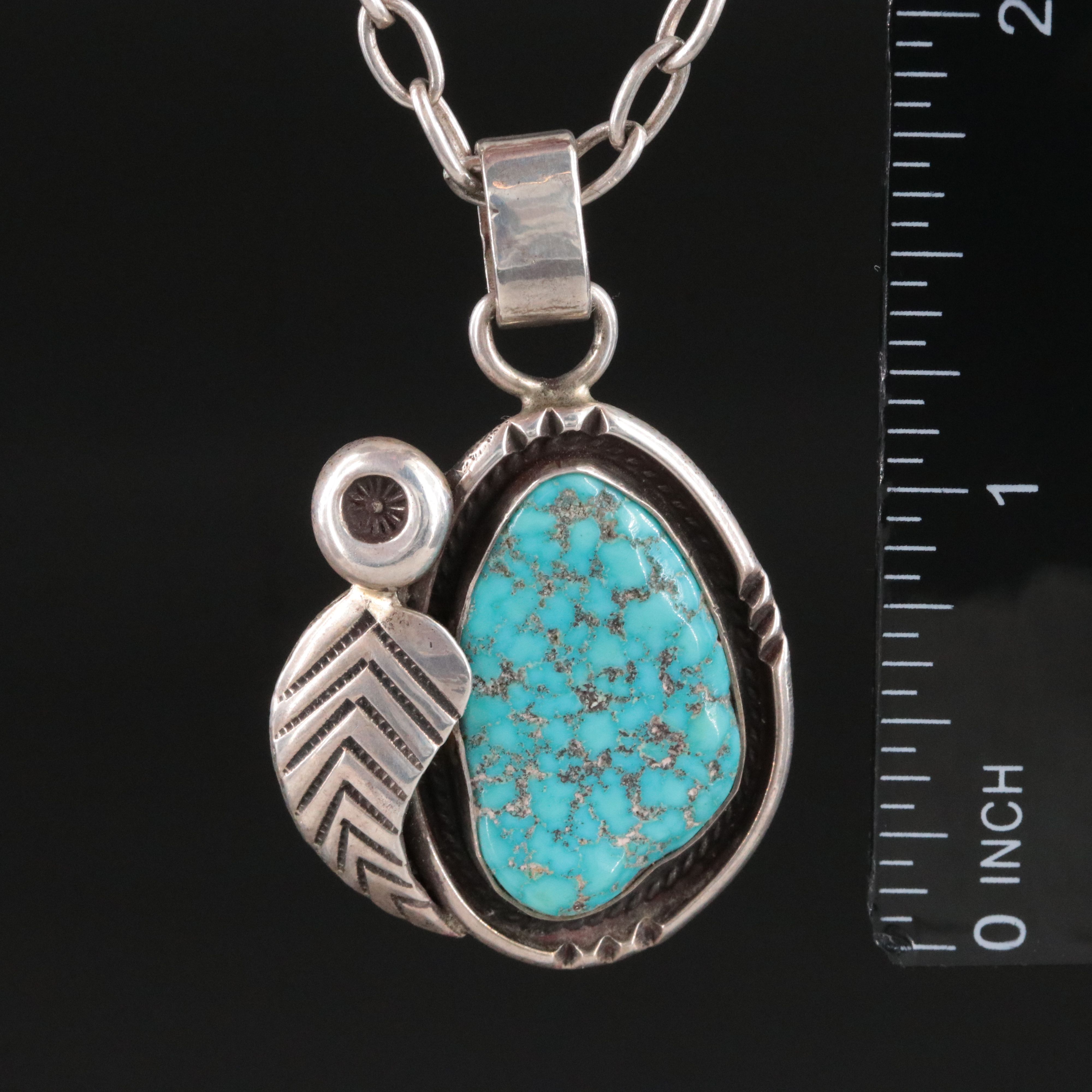 Aaron Chischiligi Navajo Diné Sterling Turquoise Pendant Necklace