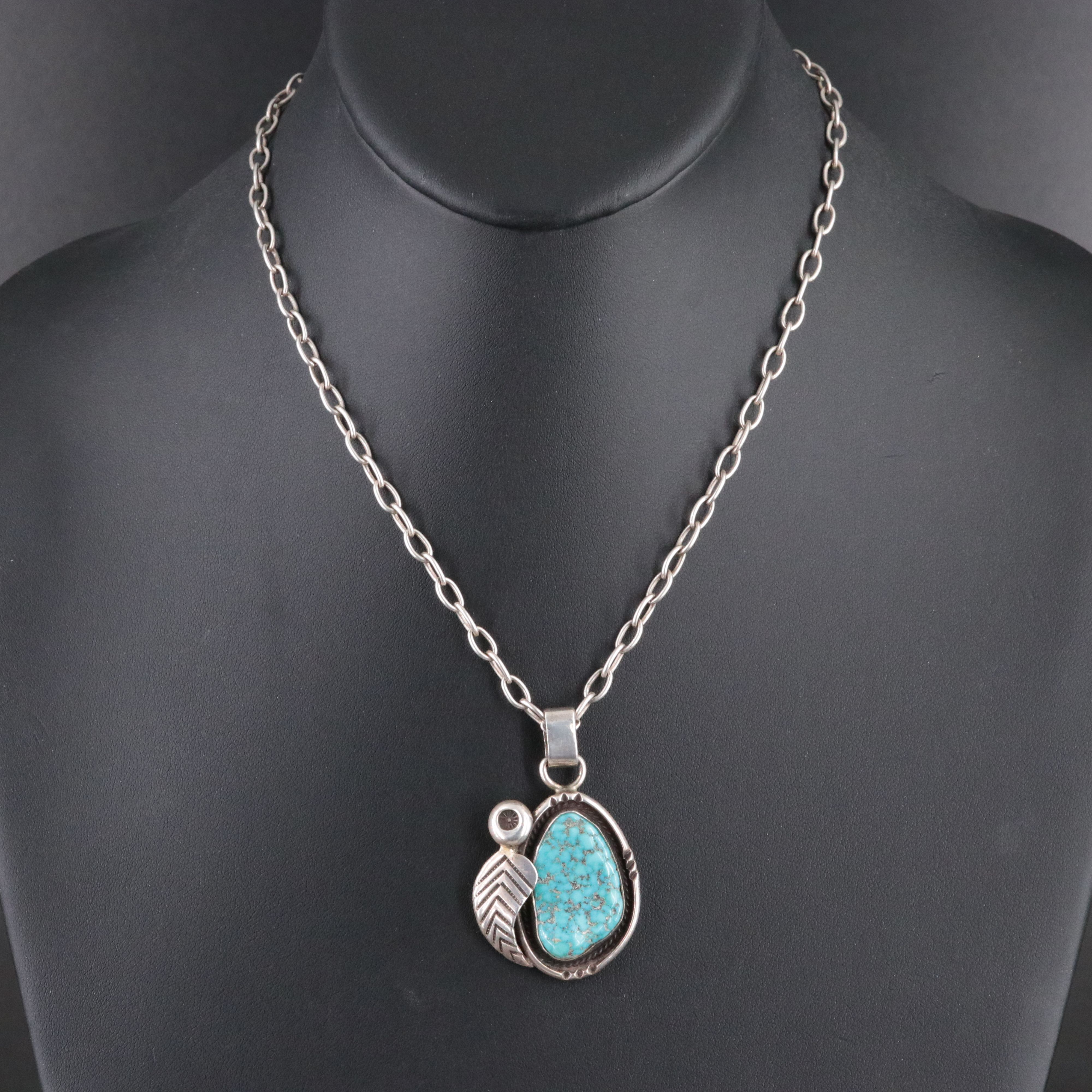 Aaron Chischiligi Navajo Diné Sterling Turquoise Pendant Necklace