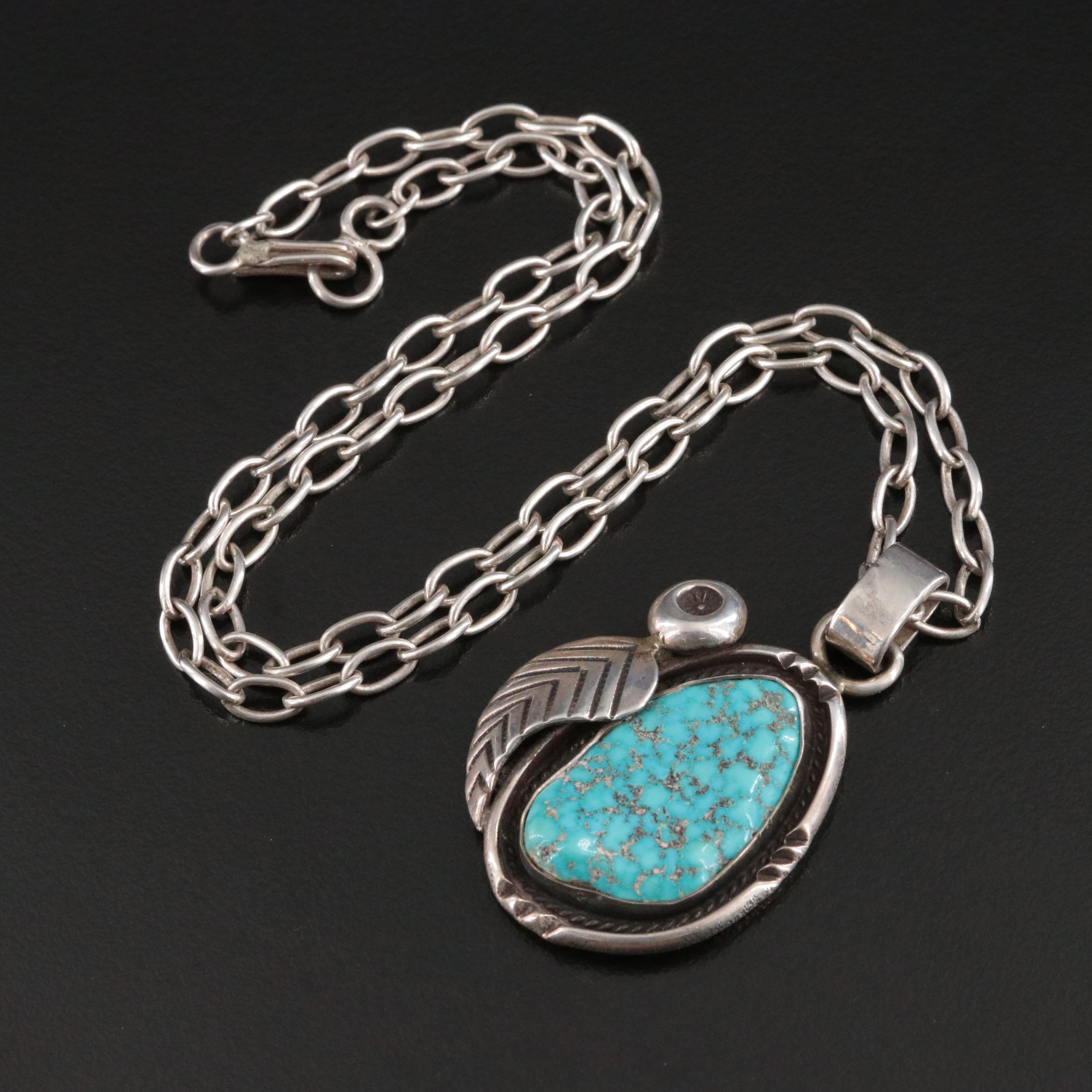 Aaron Chischiligi Navajo Diné Sterling Turquoise Pendant Necklace