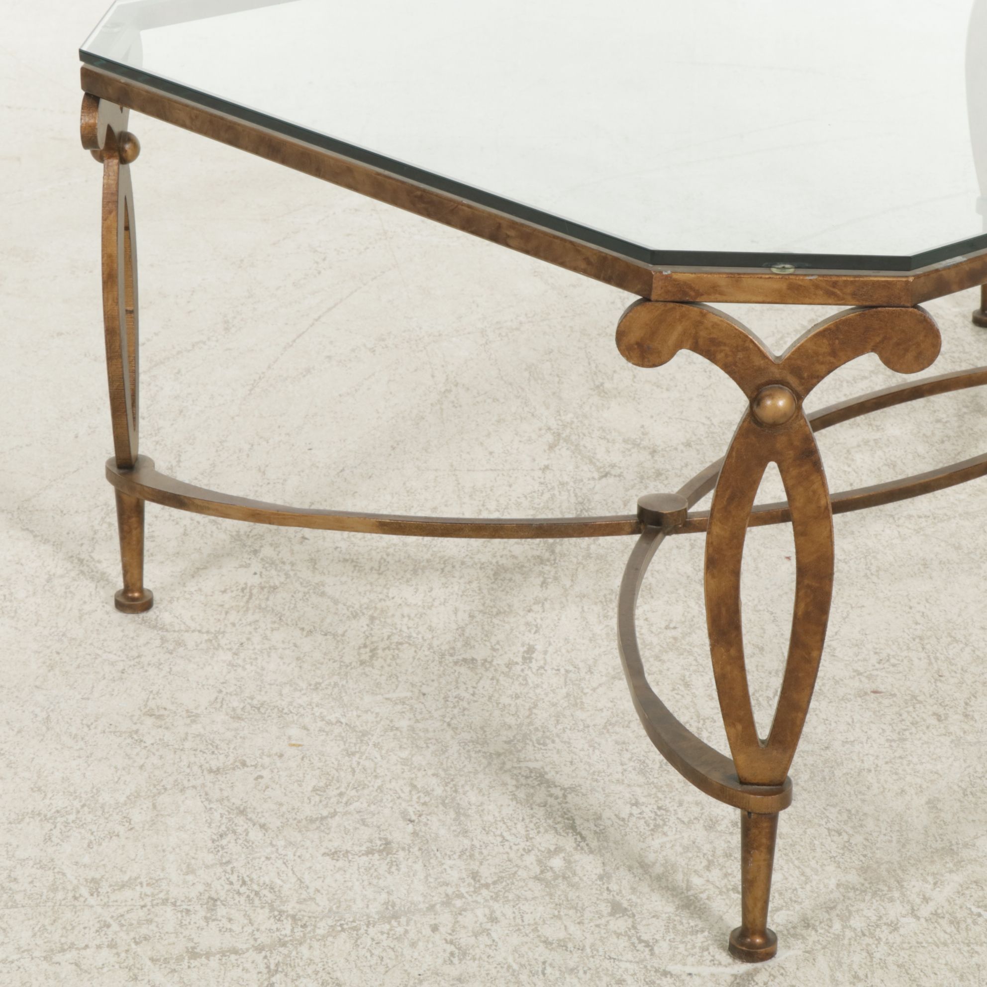 Metal "Fleur de Lis" Coffee Table with Glass Top