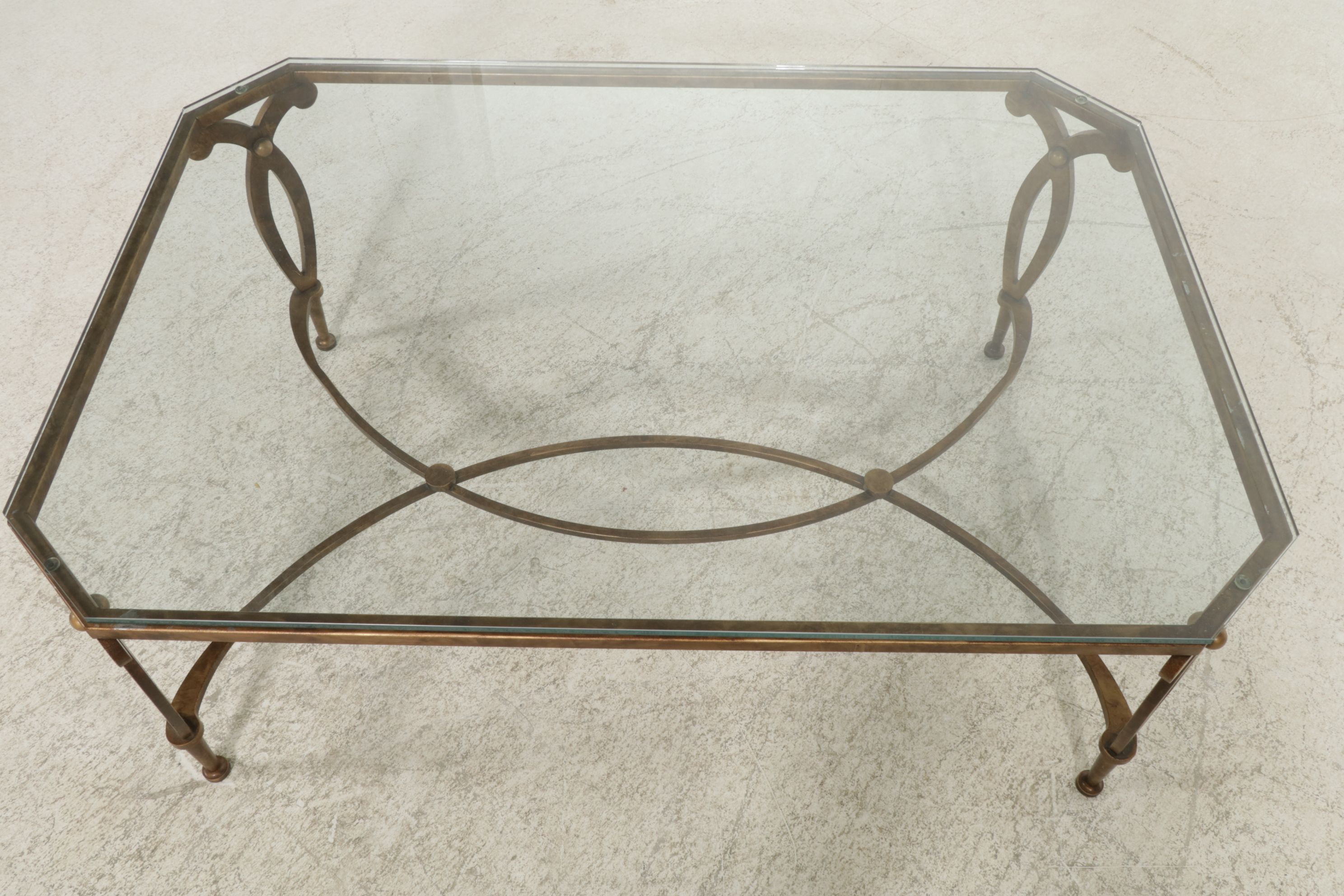 Metal "Fleur de Lis" Coffee Table with Glass Top