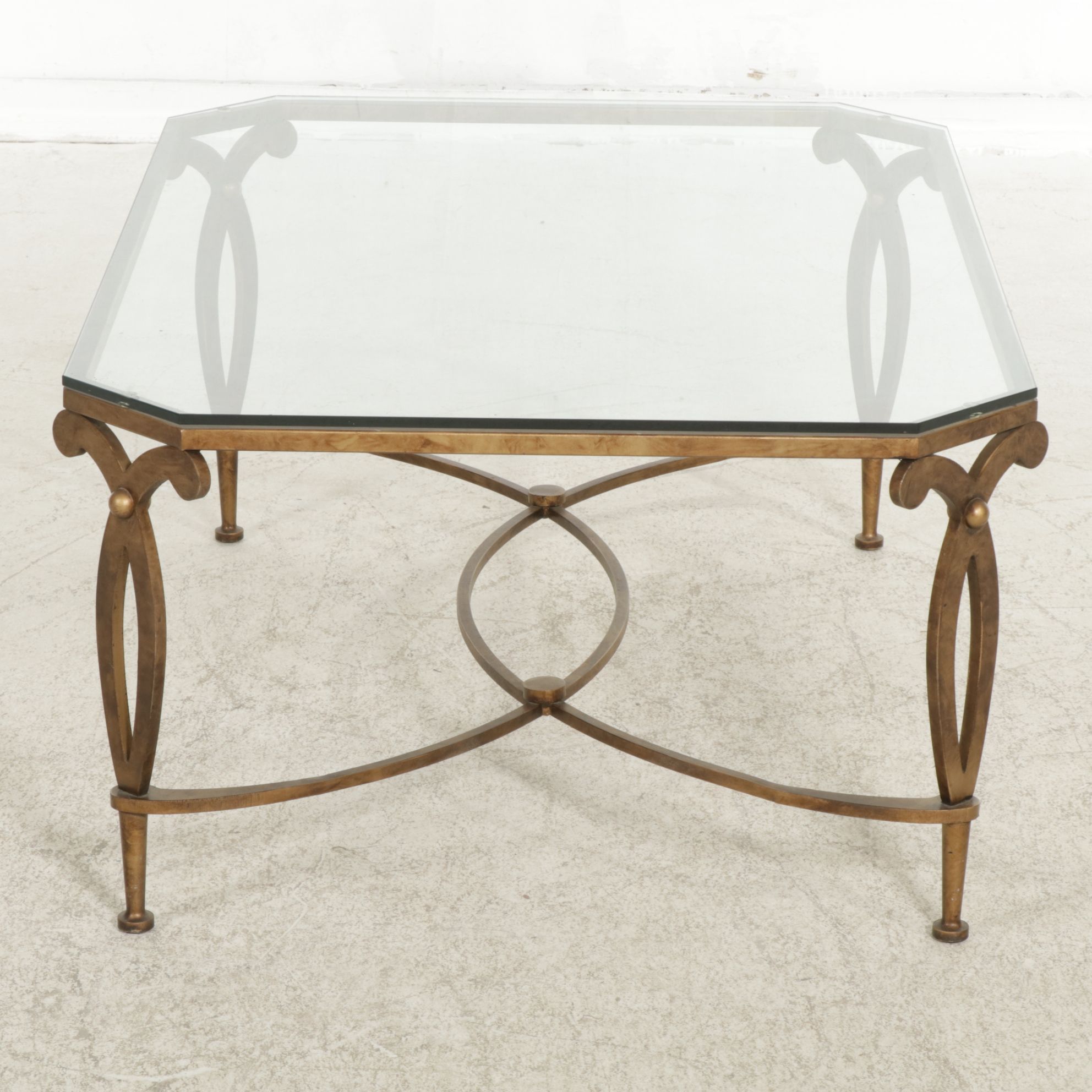 Metal "Fleur de Lis" Coffee Table with Glass Top