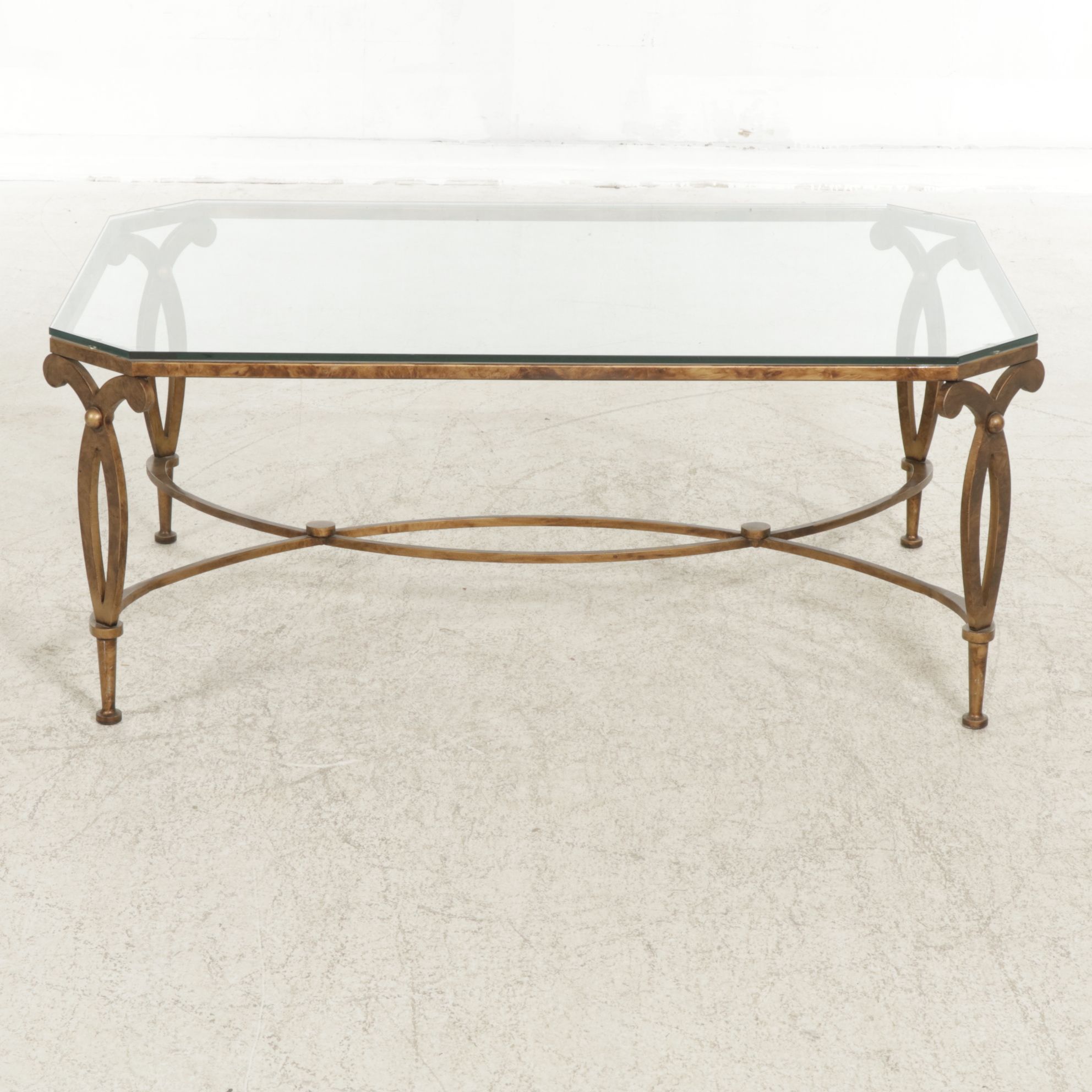 Metal "Fleur de Lis" Coffee Table with Glass Top
