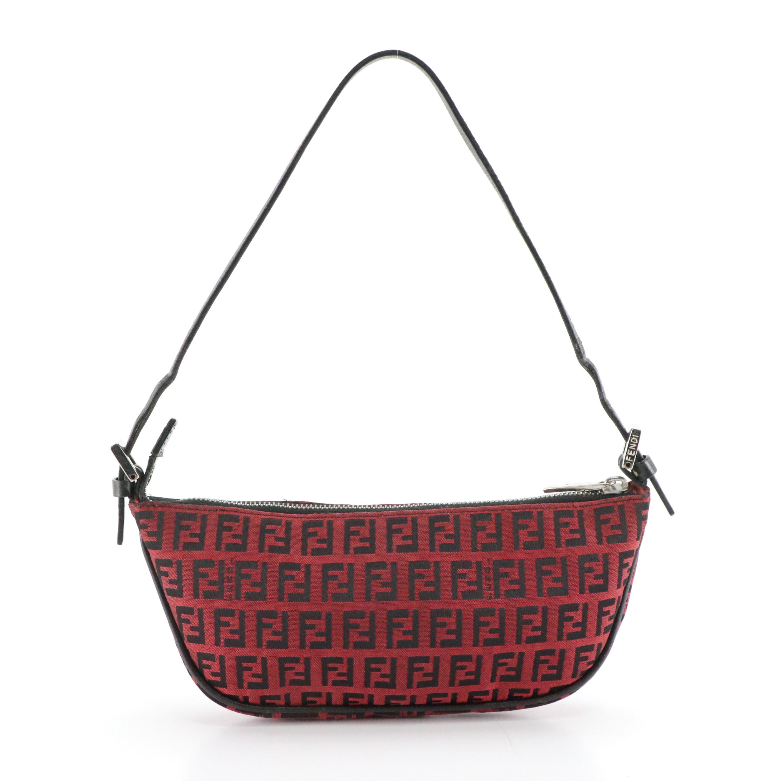 Fendi Boat Pochette Shoulder Bag in Red Zucchino Canvas and Black Leather