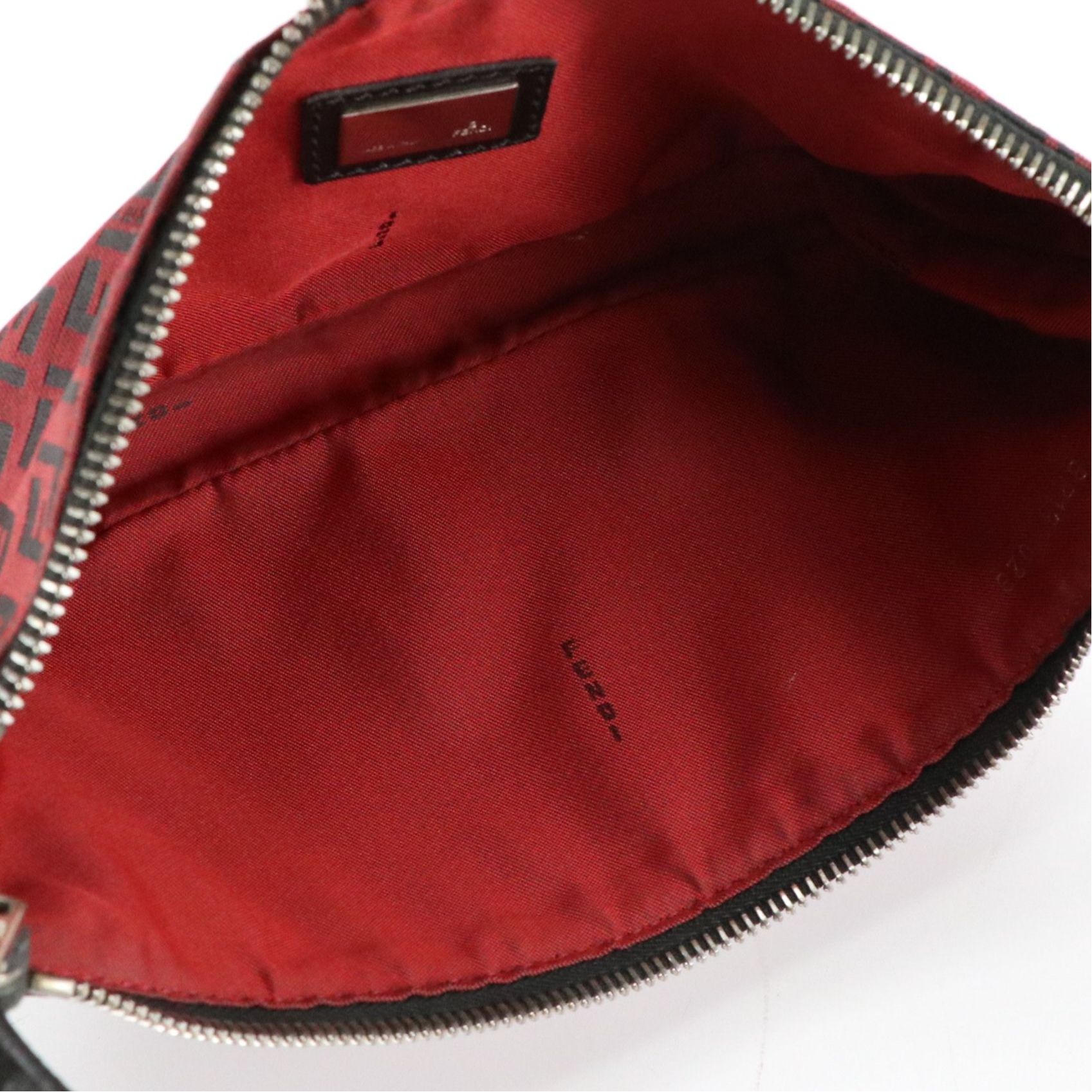 Fendi Boat Pochette Shoulder Bag in Red Zucchino Canvas and Black Leather