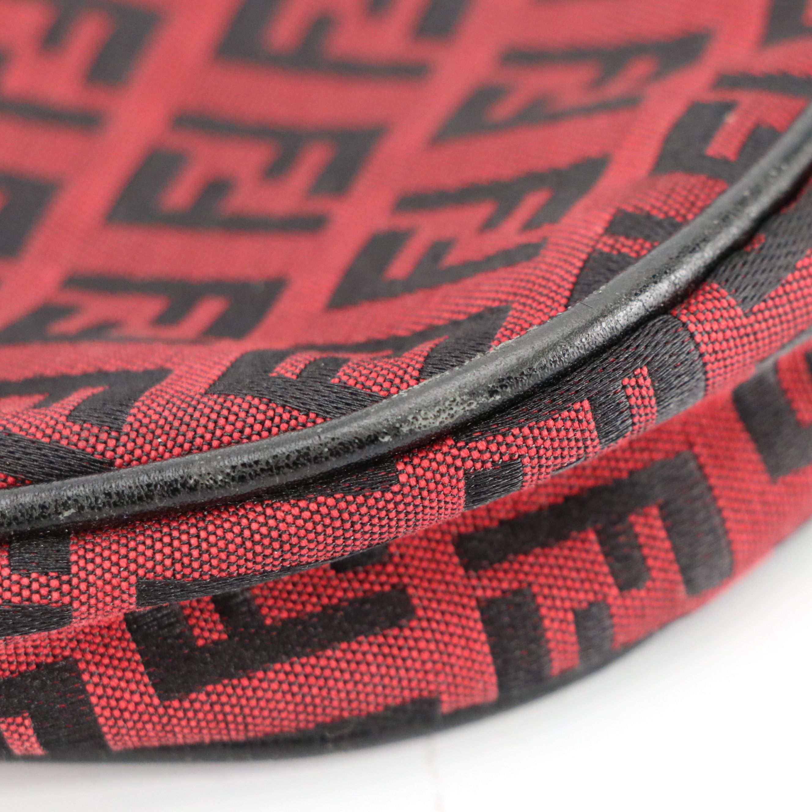 Fendi Boat Pochette Shoulder Bag in Red Zucchino Canvas and Black Leather