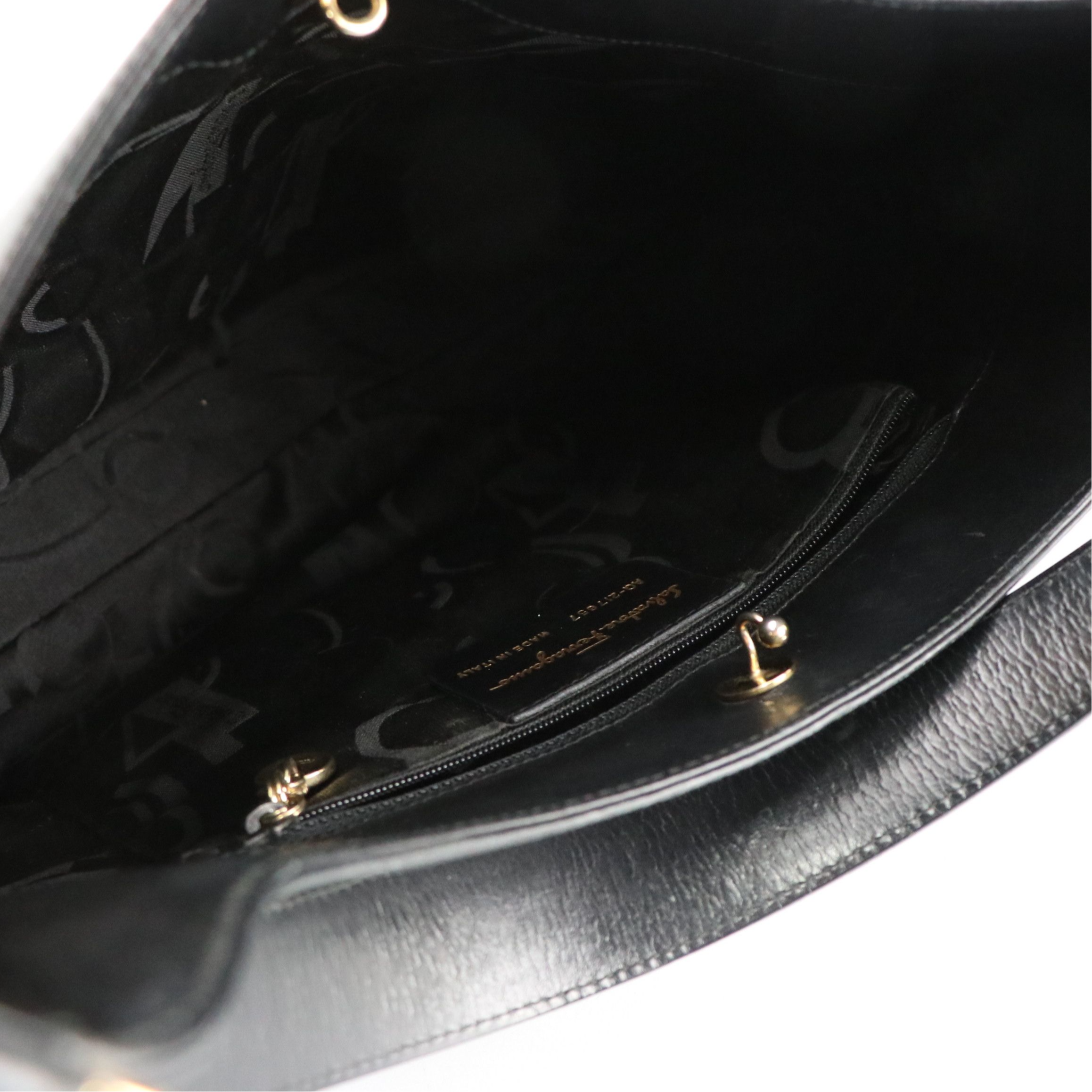 Salvatore Ferragamo Gancini Hobo Shoulder Bag in Black Calfskin Leather