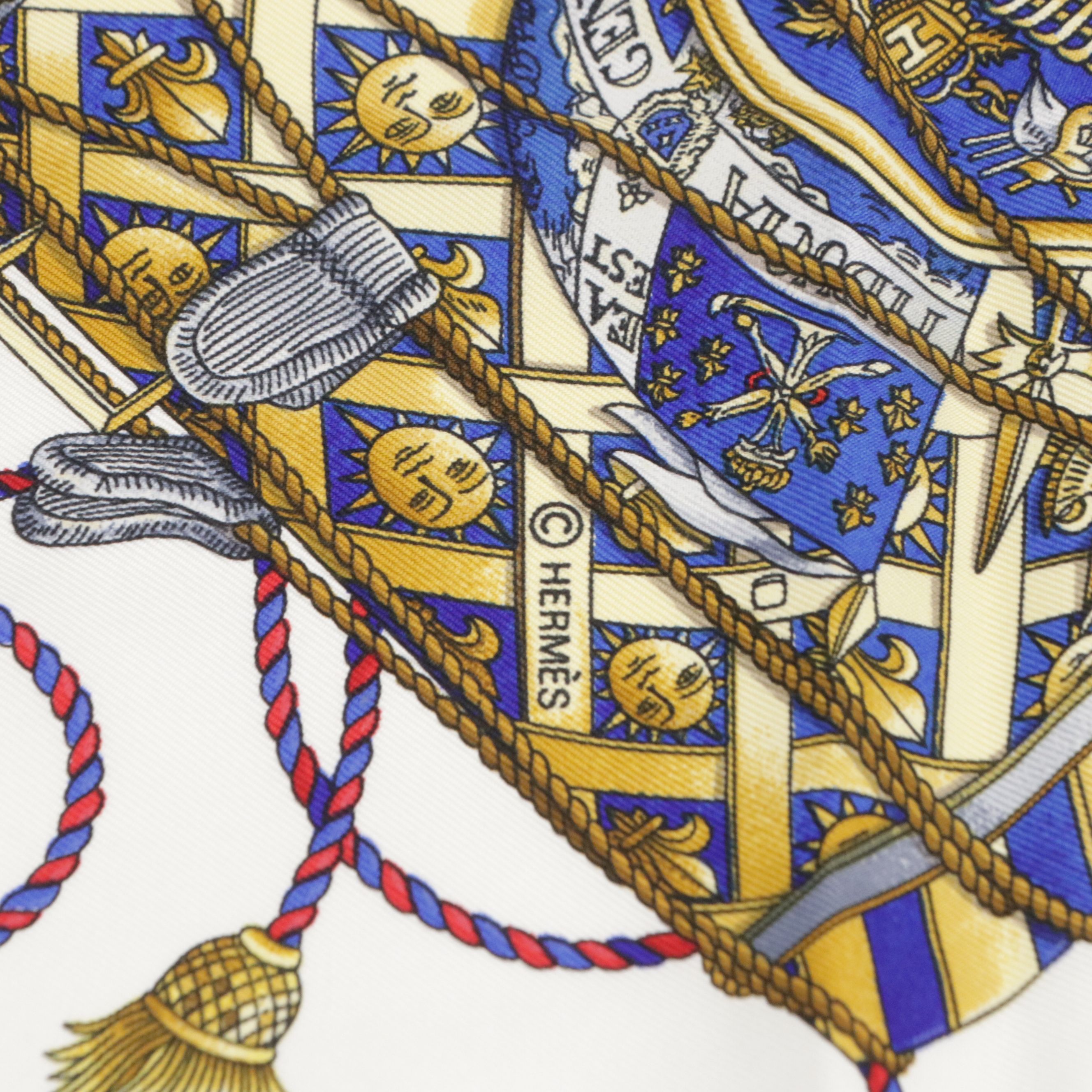 Hermès "Les Tambours" Scarf 90 in Silk Twill