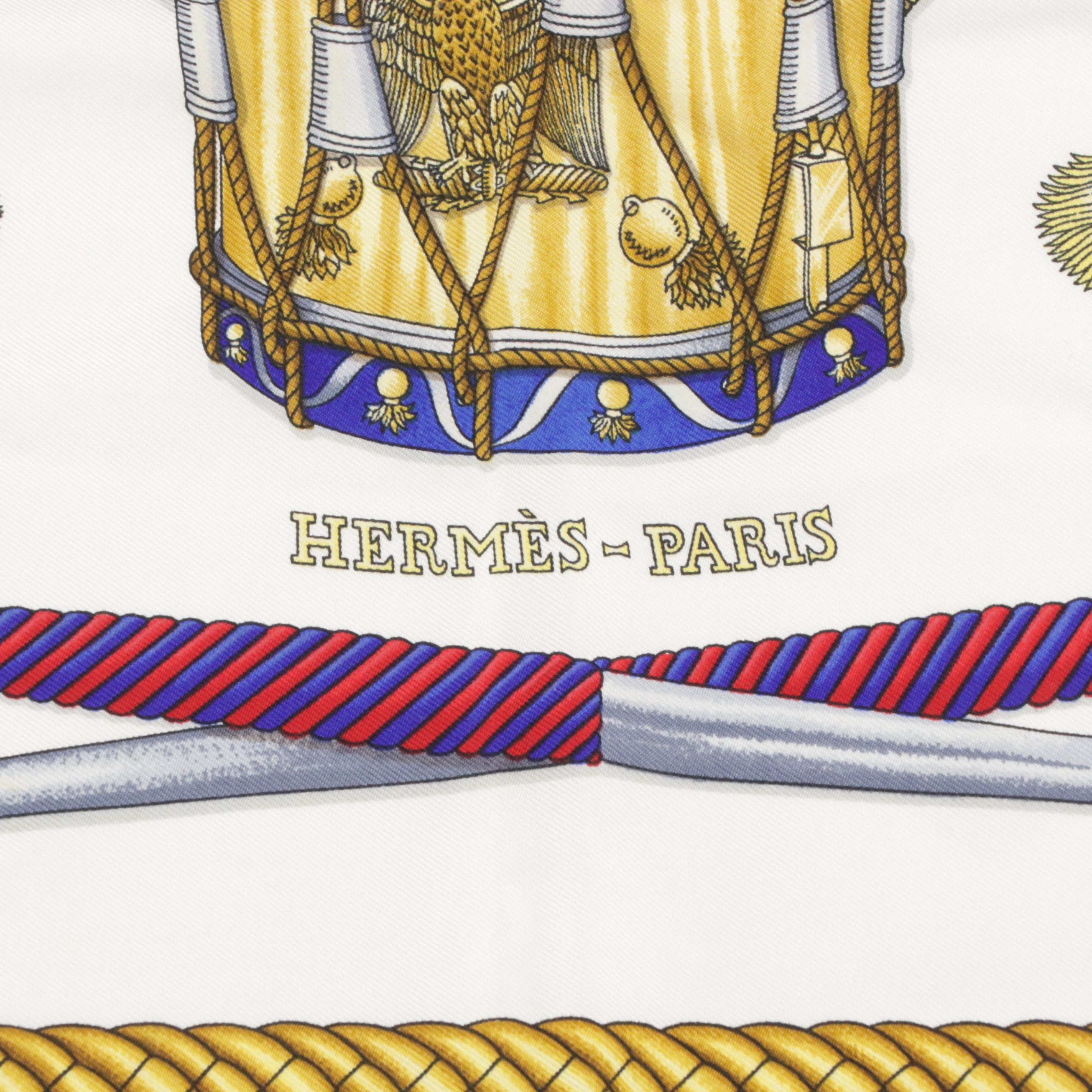 Hermès "Les Tambours" Scarf 90 in Silk Twill