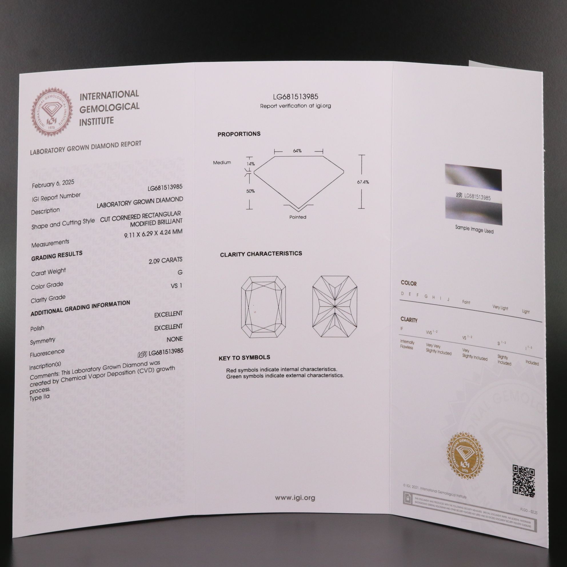 Loose 2.09 CT Lab Grown Diamond with IGI Report