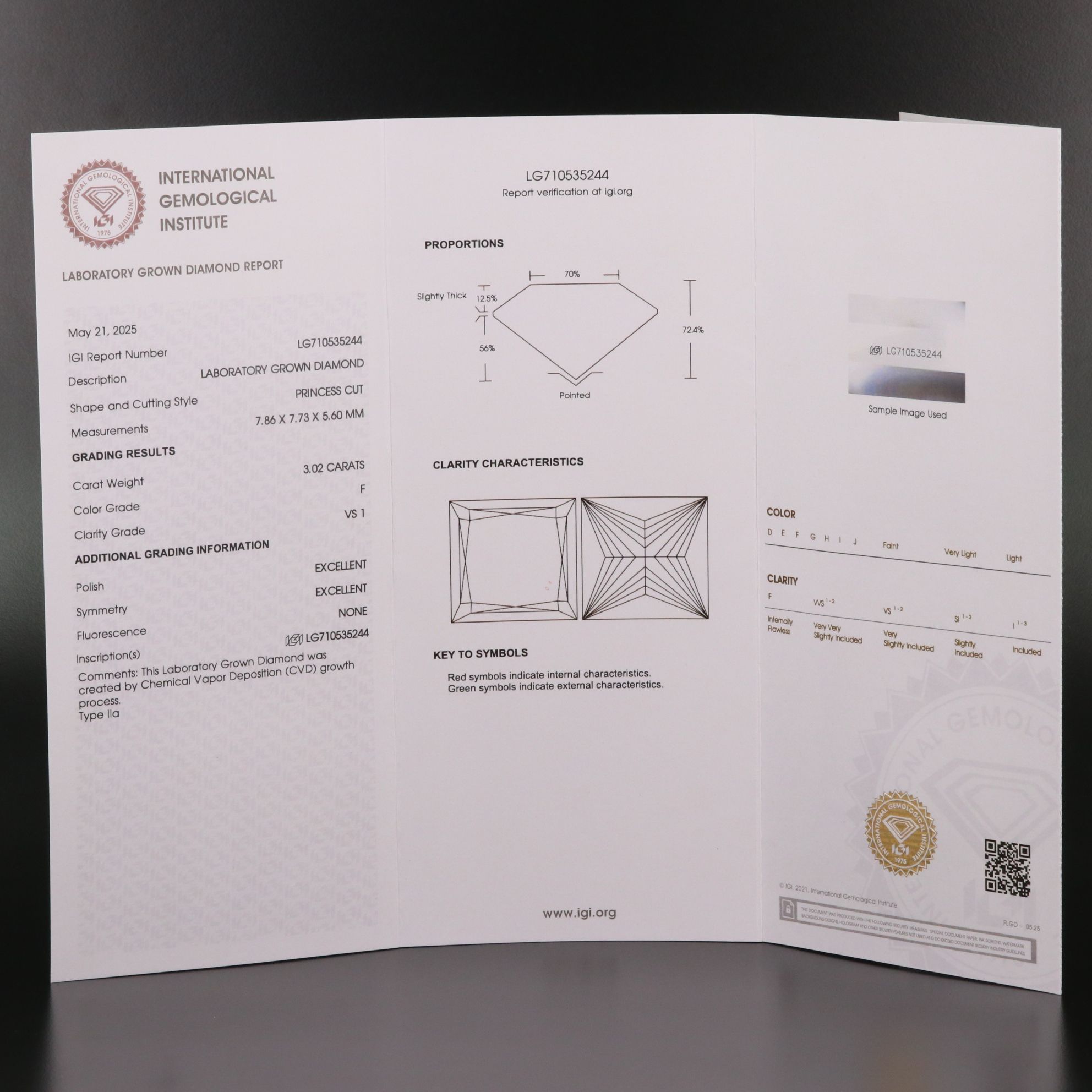 Loose 3.02 CT Lab Grown Diamond with IGI Report