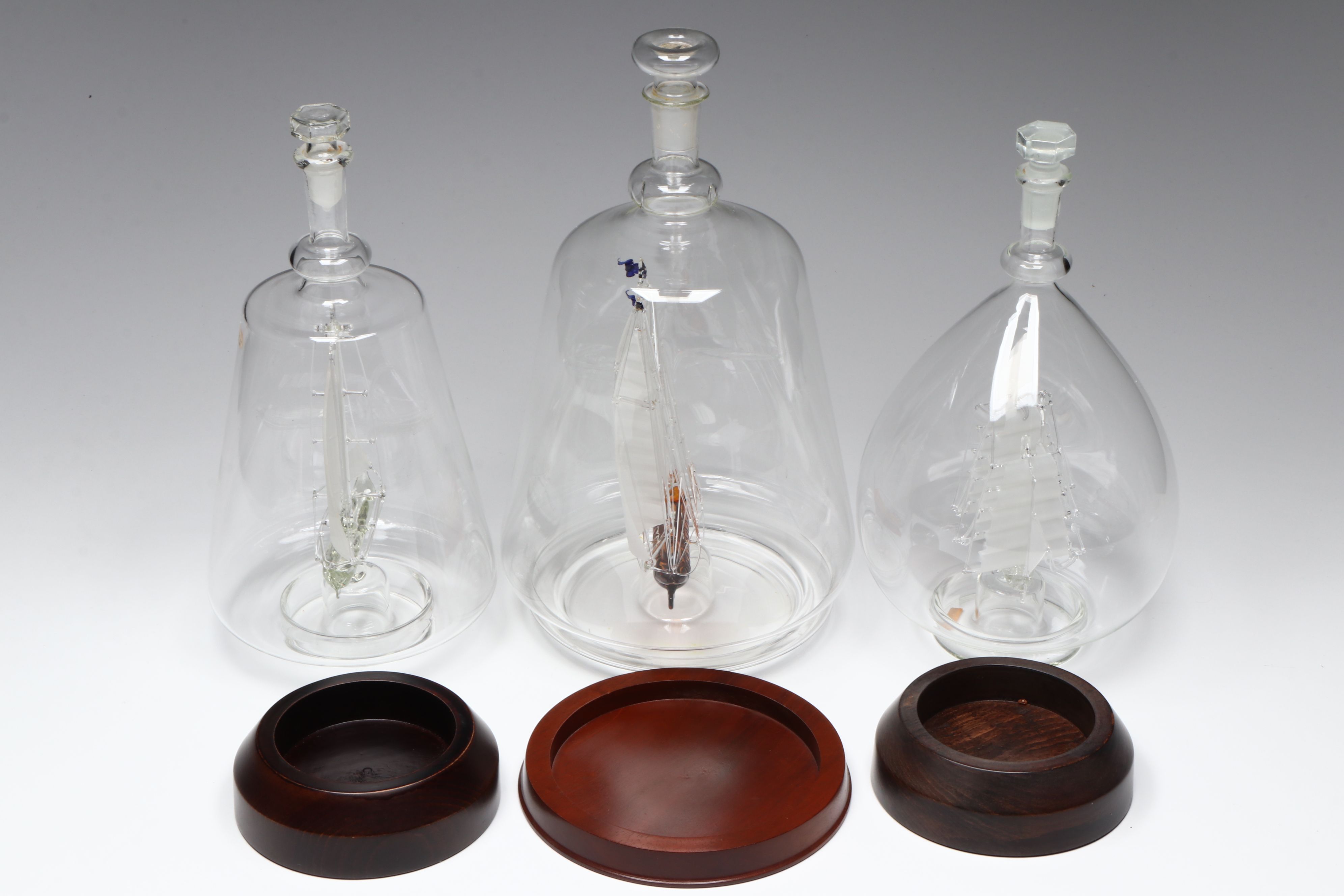 "America's Cup Racer," "Velero," and More Ship in a Bottle Glass Models