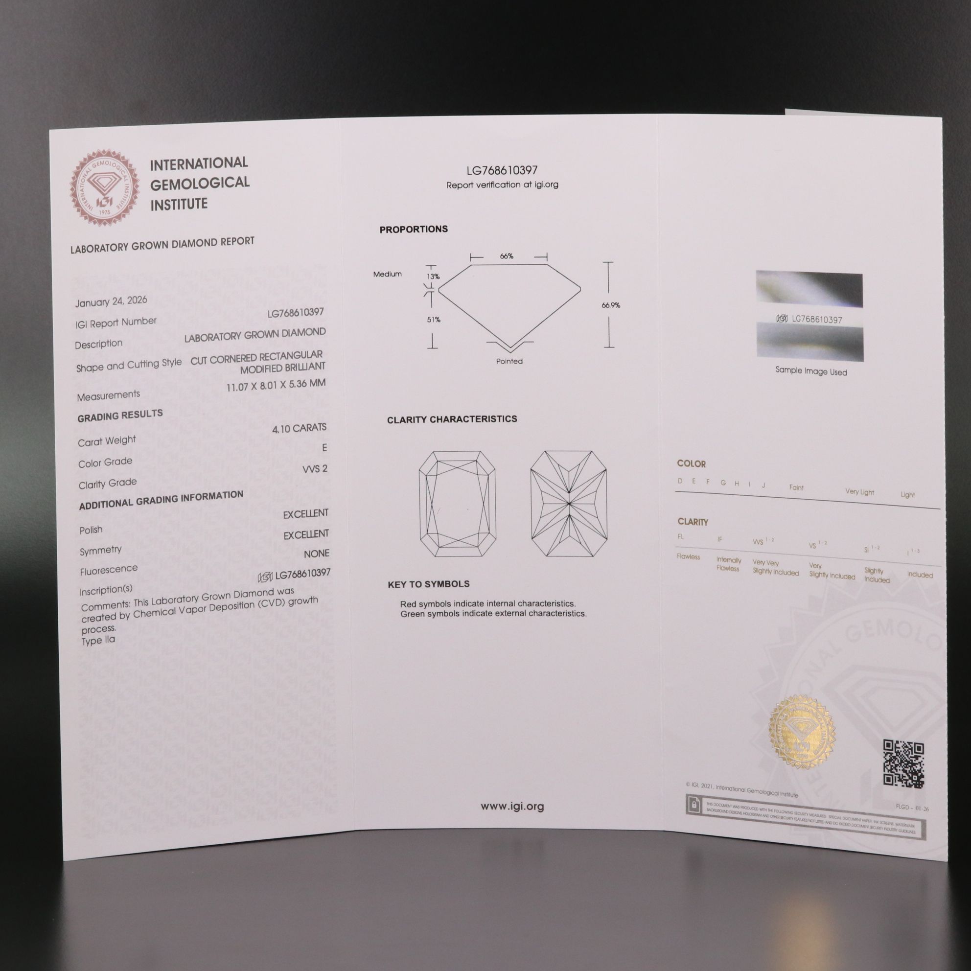 Loose 4.10 CT Lab Grown Diamond with IGI Report