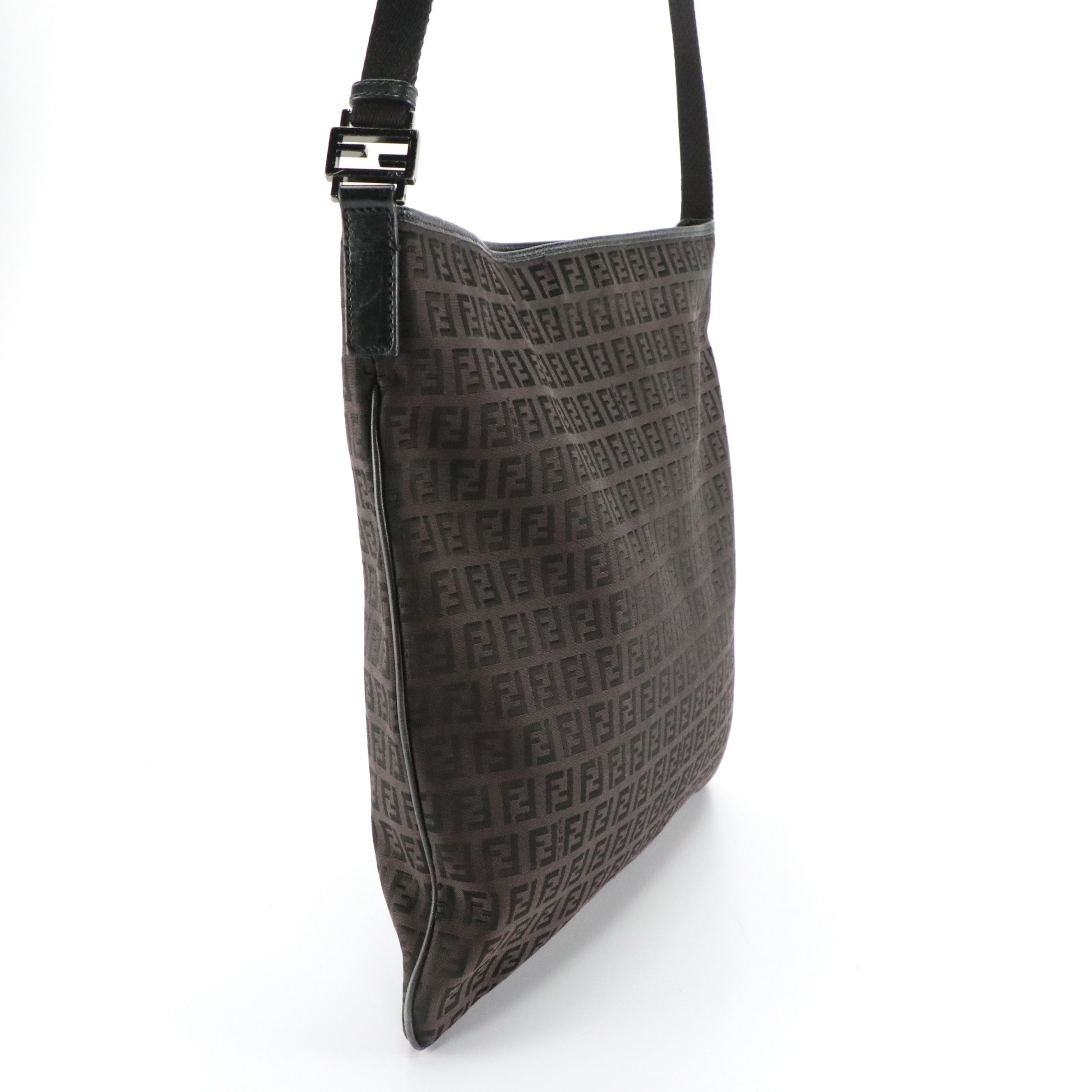 Fendi FF Zucchino Jacquard and Leather Large Crossbody Bag