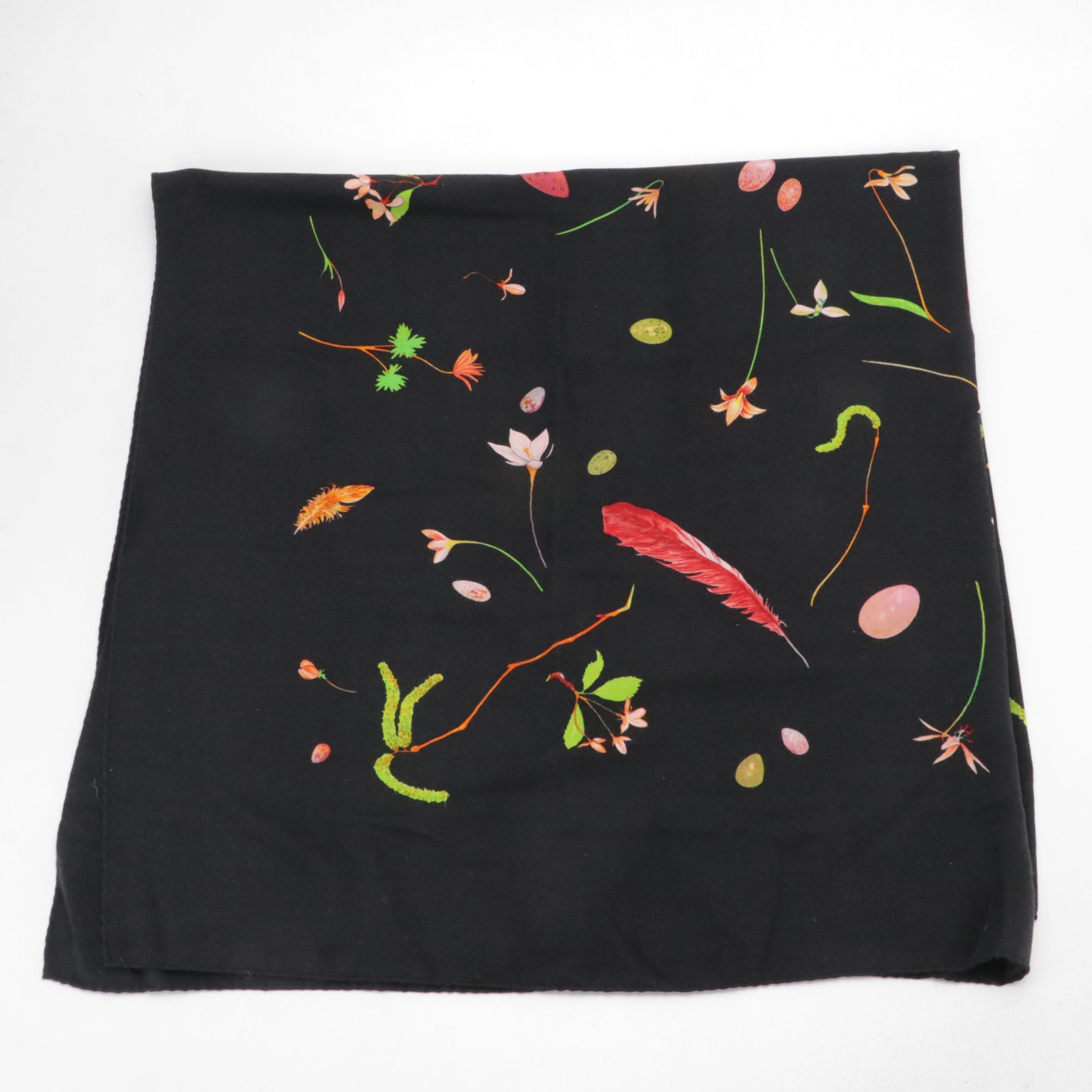 Hermès "Fleurs et Plumes" Scarf 140 in Cashmere/Silk Blend with Box