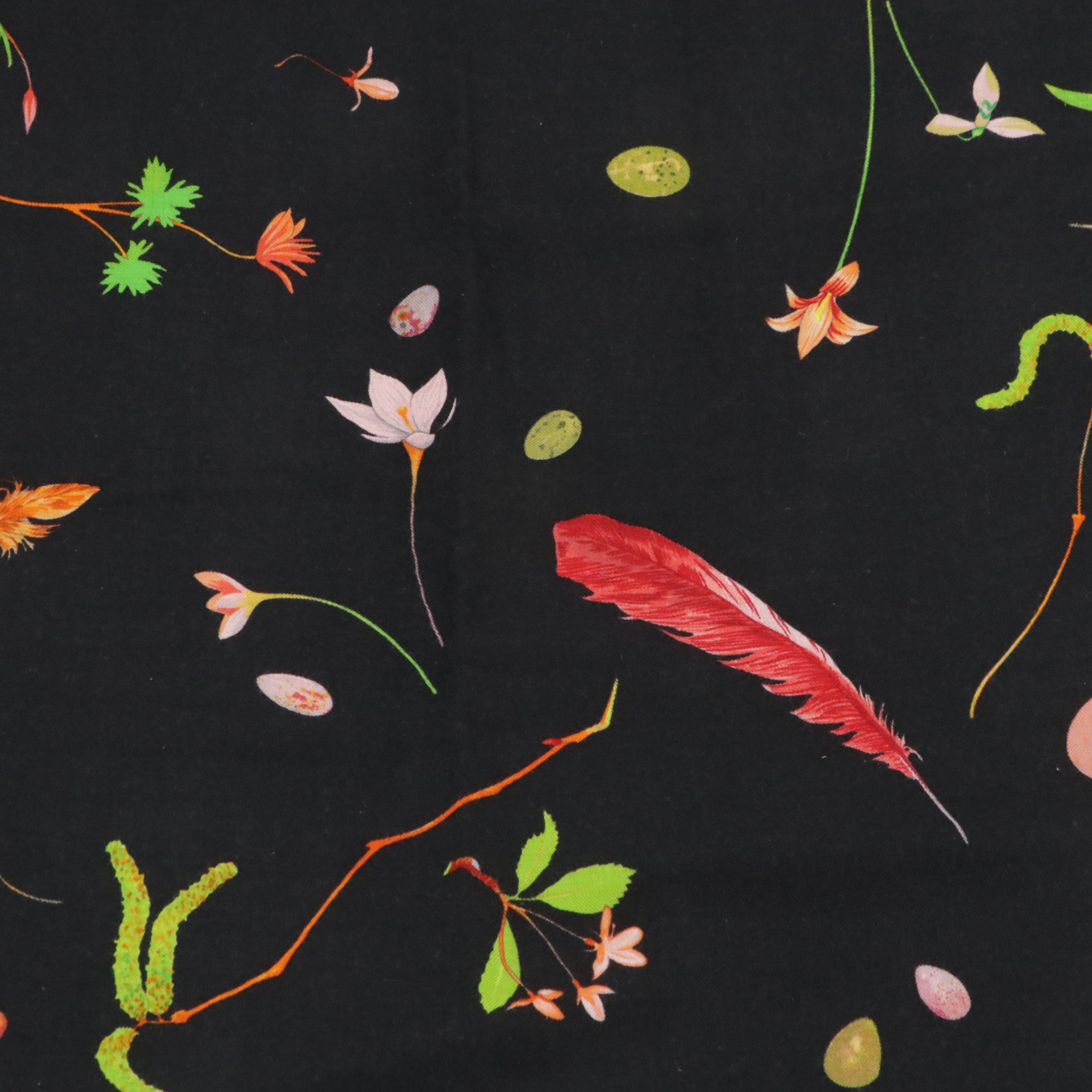 Hermès "Fleurs et Plumes" Scarf 140 in Cashmere/Silk Blend with Box