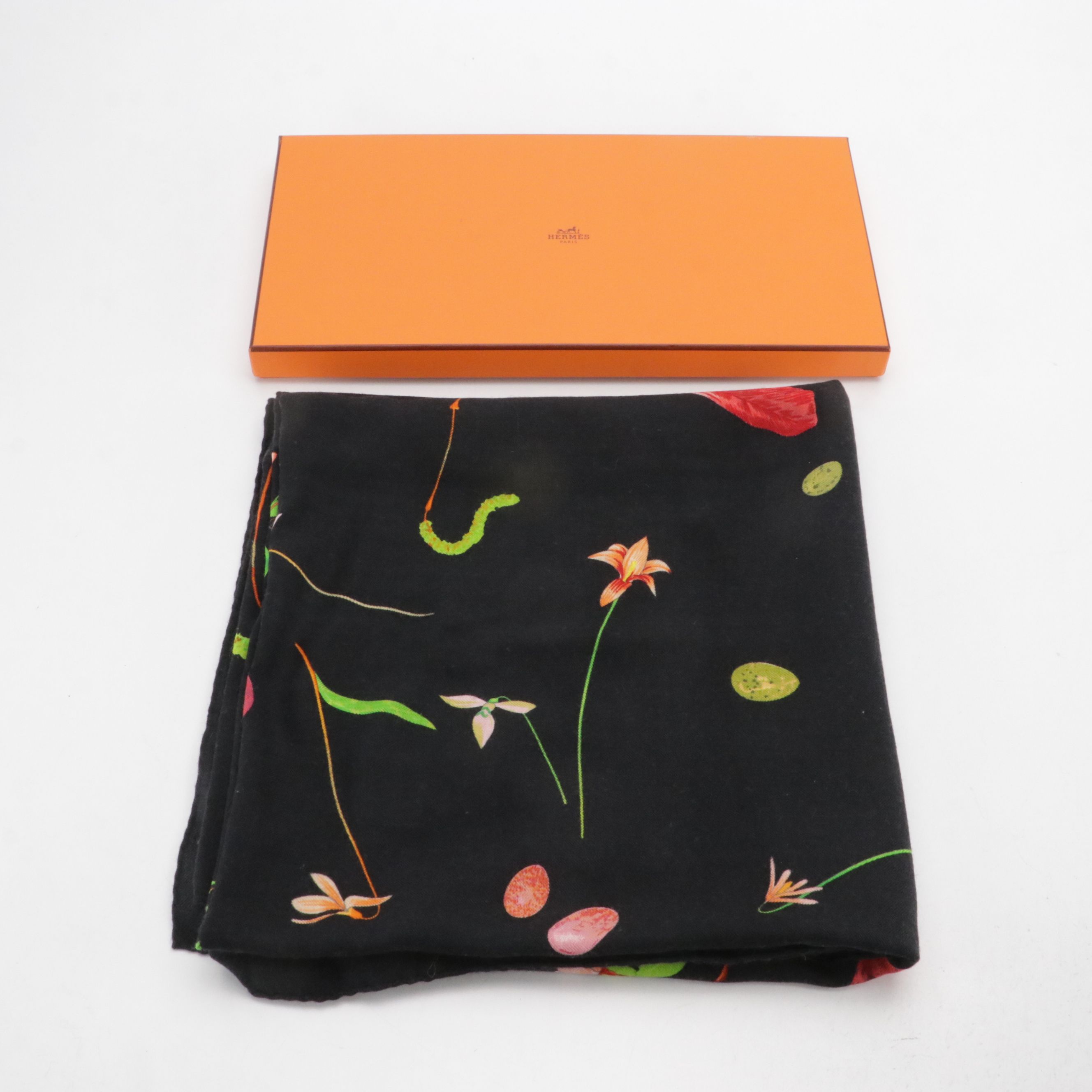Hermès "Fleurs et Plumes" Scarf 140 in Cashmere/Silk Blend with Box