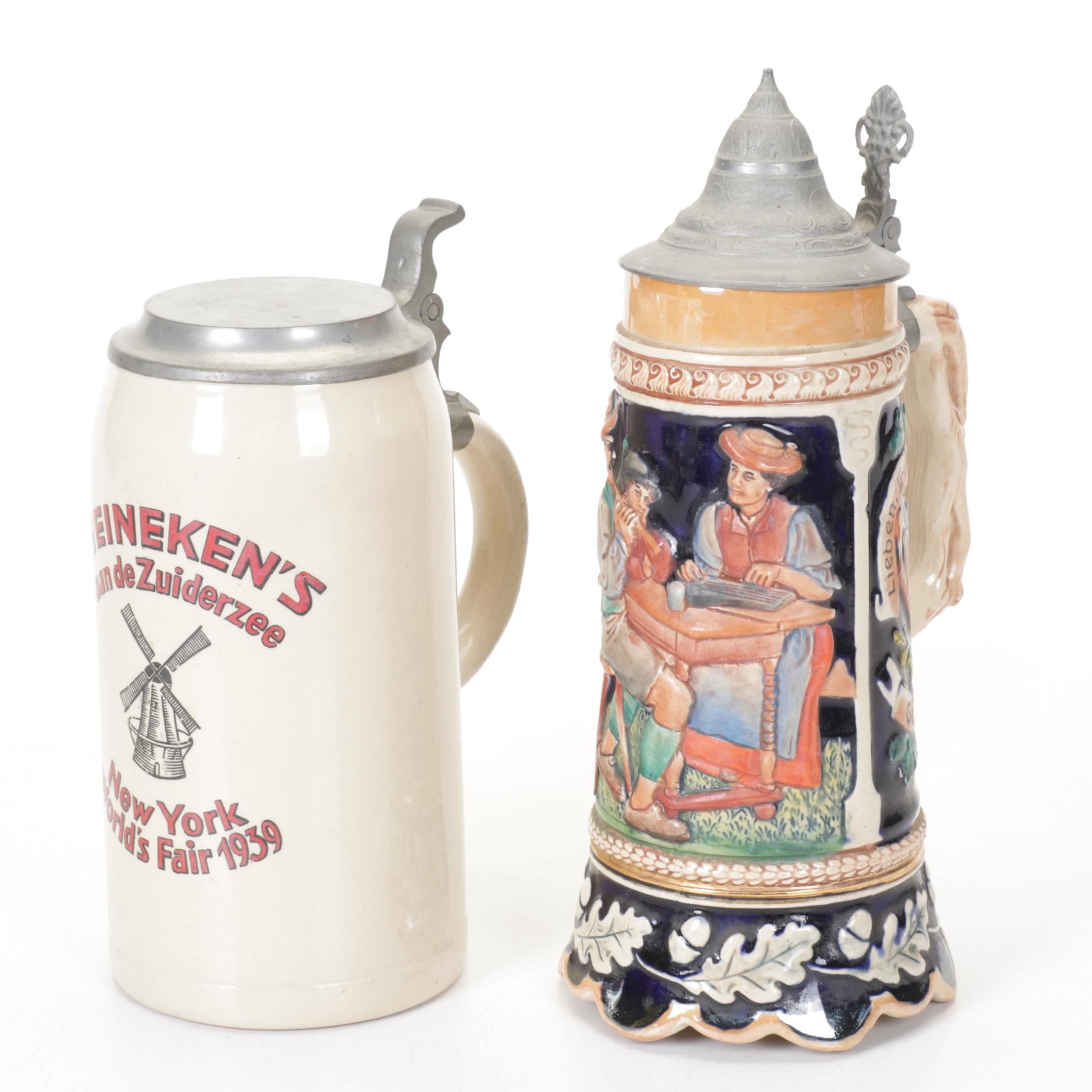 Heineken's New York World's Fair 1939 Stein with German Beer Stein