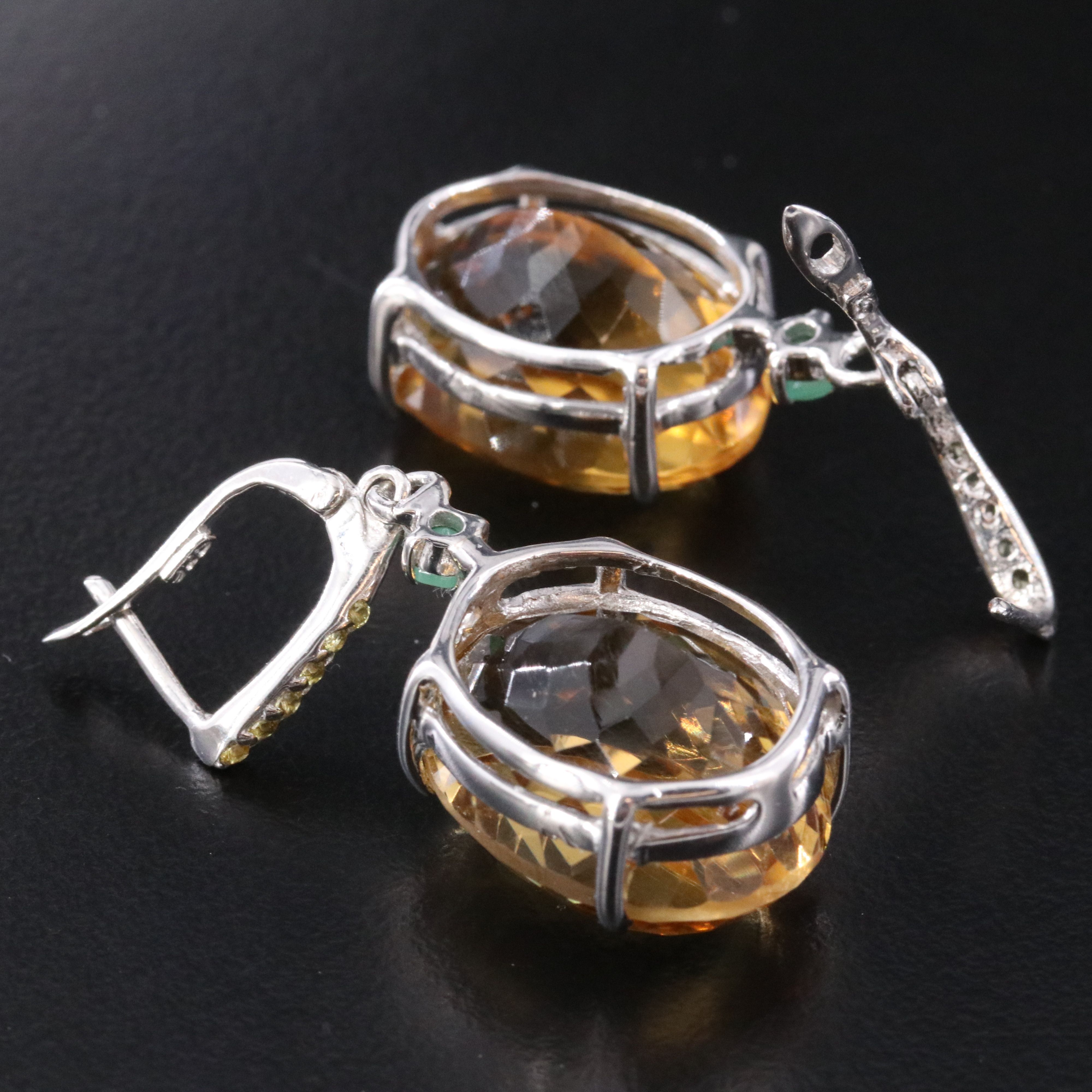 Sterling Citrine and Emerald Earrings