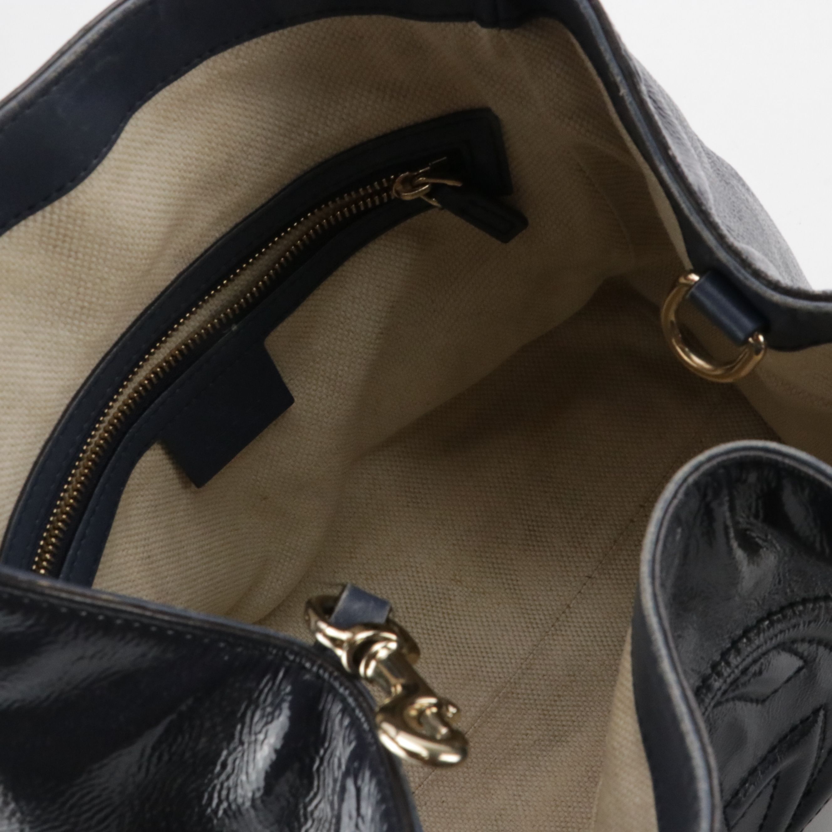 Gucci Small Soho Tassel Two-Way Tote Bag in Dark Blue Patent Leather