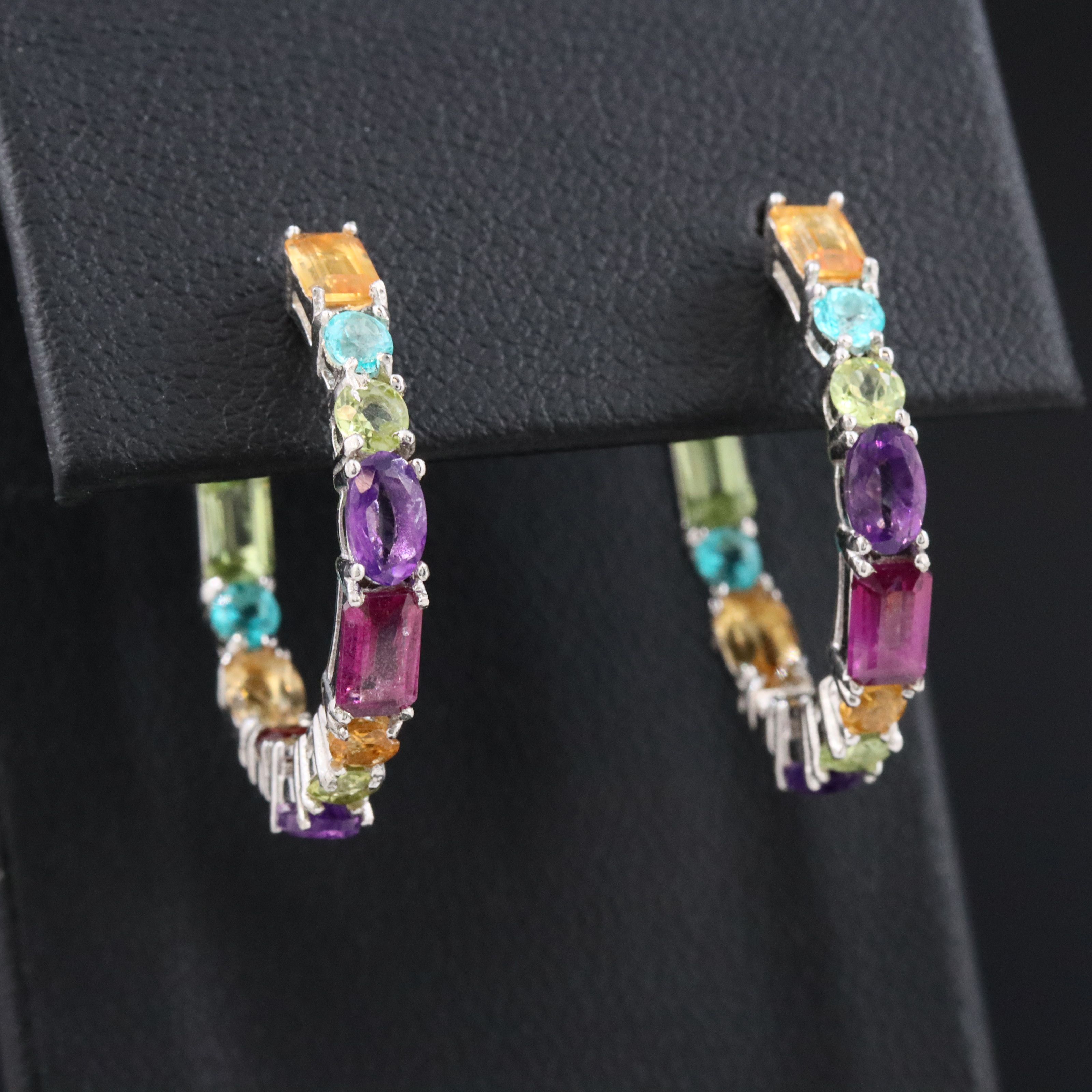 Sterling Inside-Out Hoop Earrings Including Amethyst, Rhodolite Garnet & Citrine
