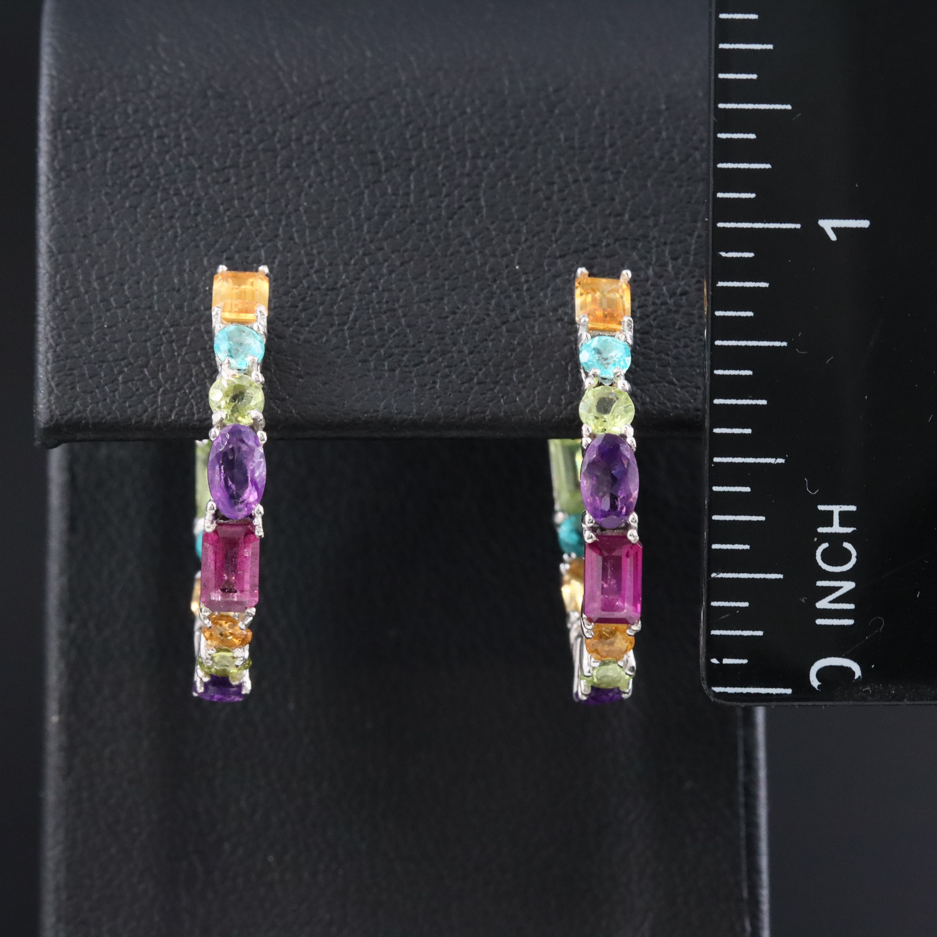 Sterling Inside-Out Hoop Earrings Including Amethyst, Rhodolite Garnet & Citrine