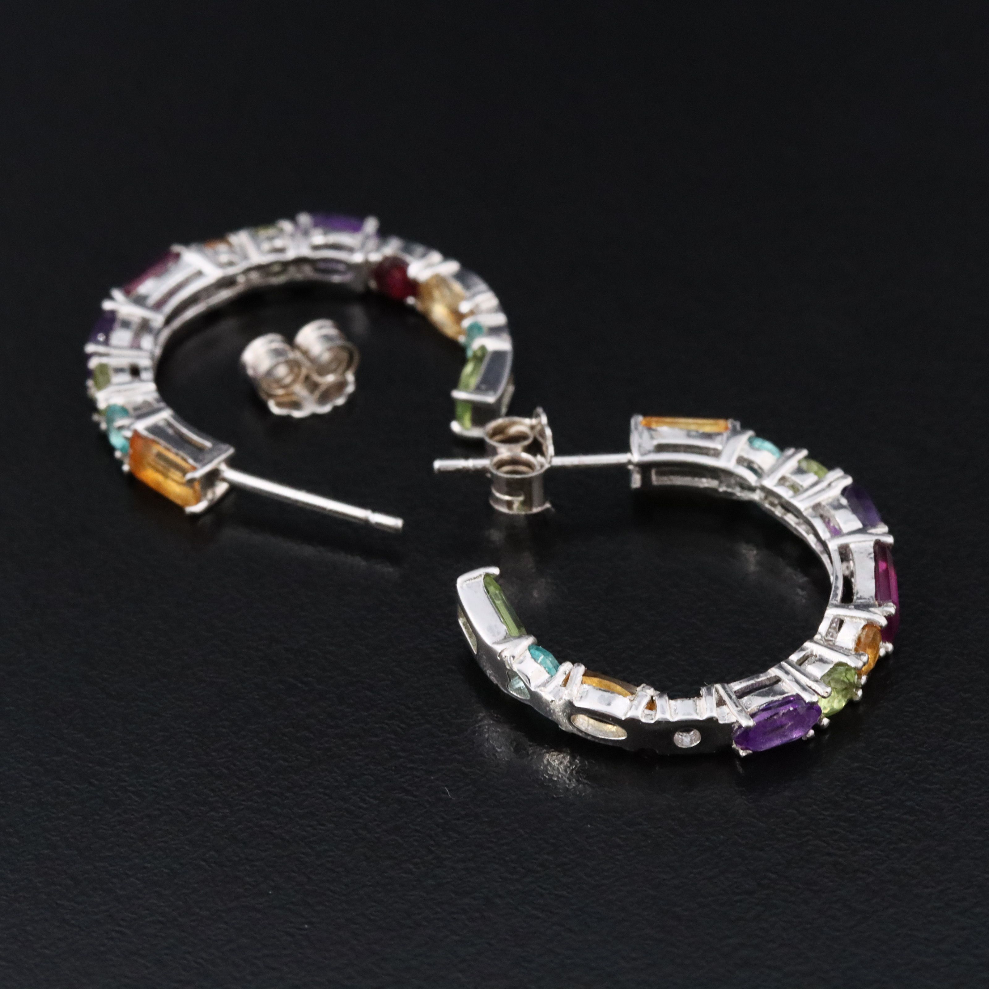 Sterling Inside-Out Hoop Earrings Including Amethyst, Rhodolite Garnet & Citrine