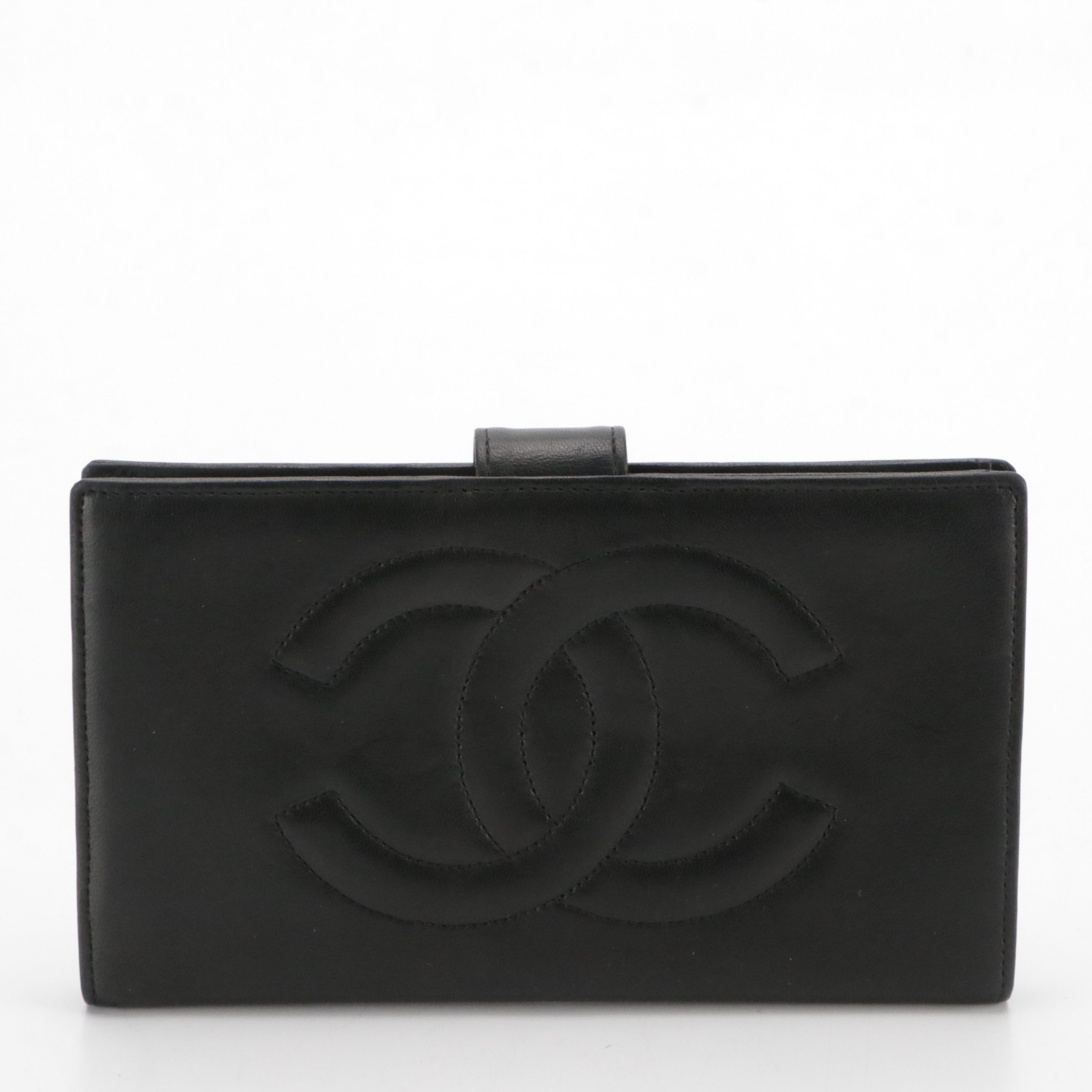 Chanel CC Long Bifold Wallet in Black Lambskin Leather with Box
