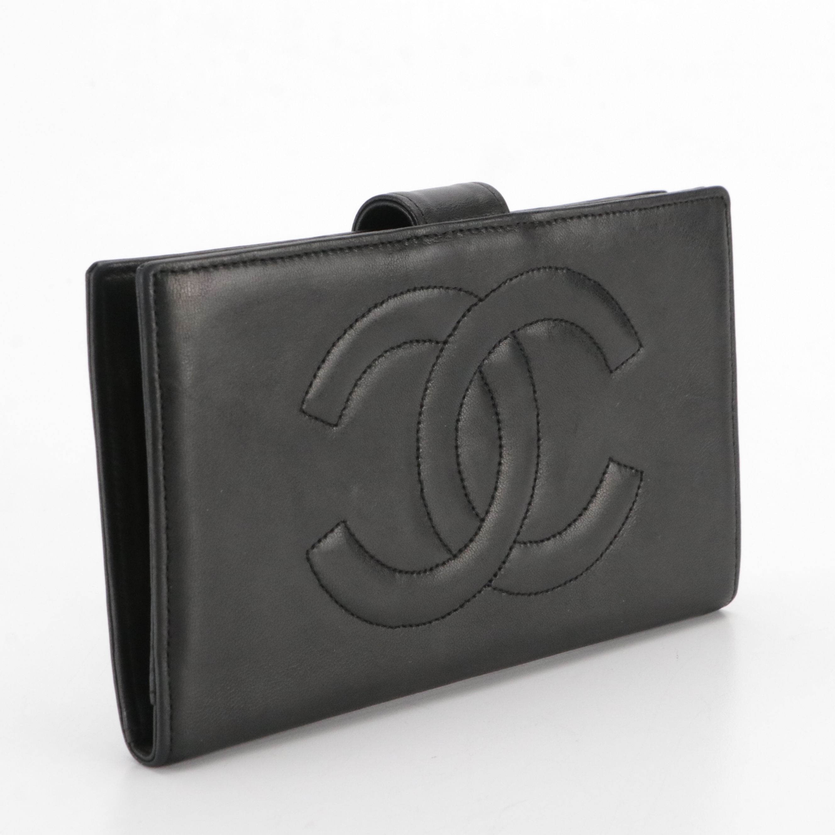 Chanel CC Long Bifold Wallet in Black Lambskin Leather with Box
