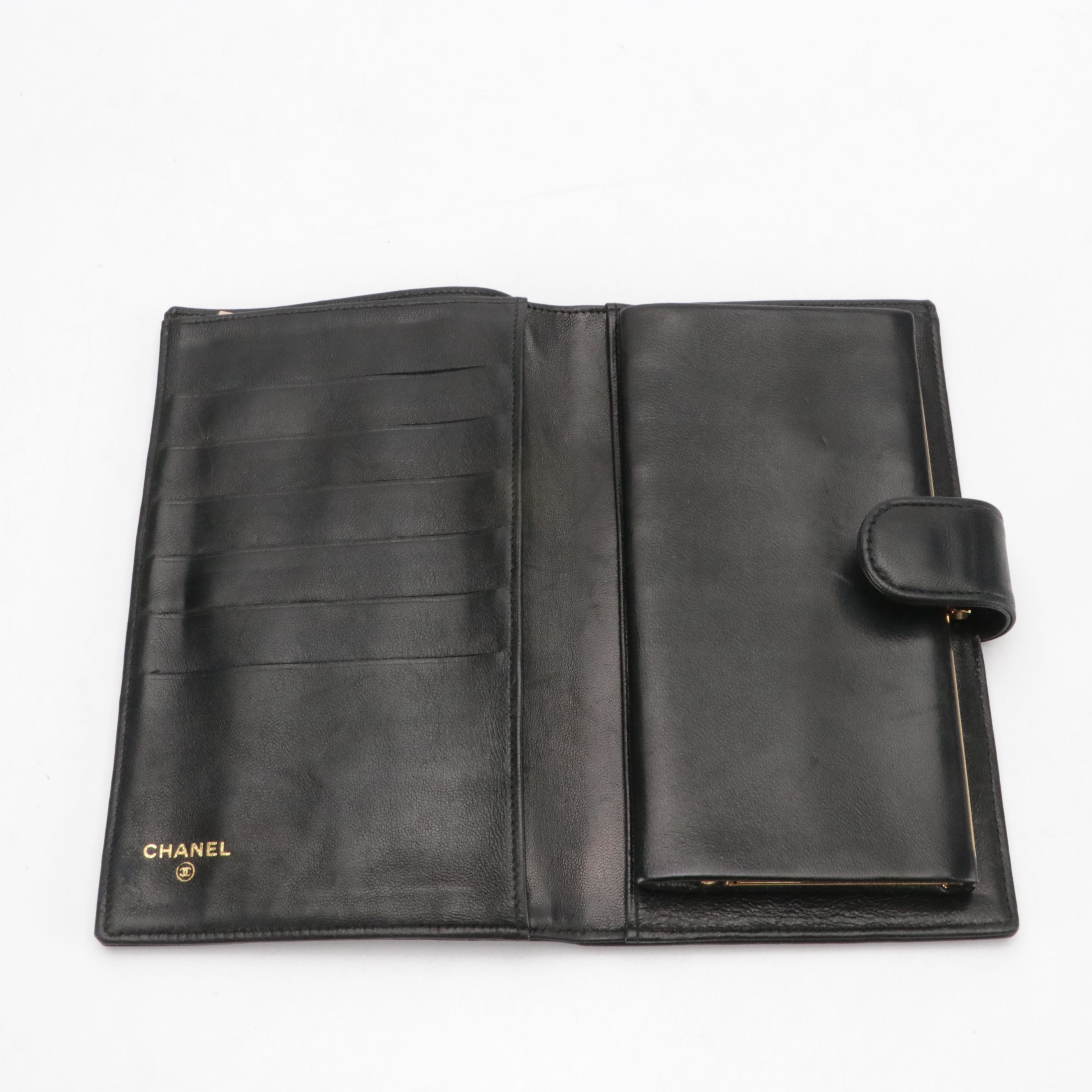 Chanel CC Long Bifold Wallet in Black Lambskin Leather with Box