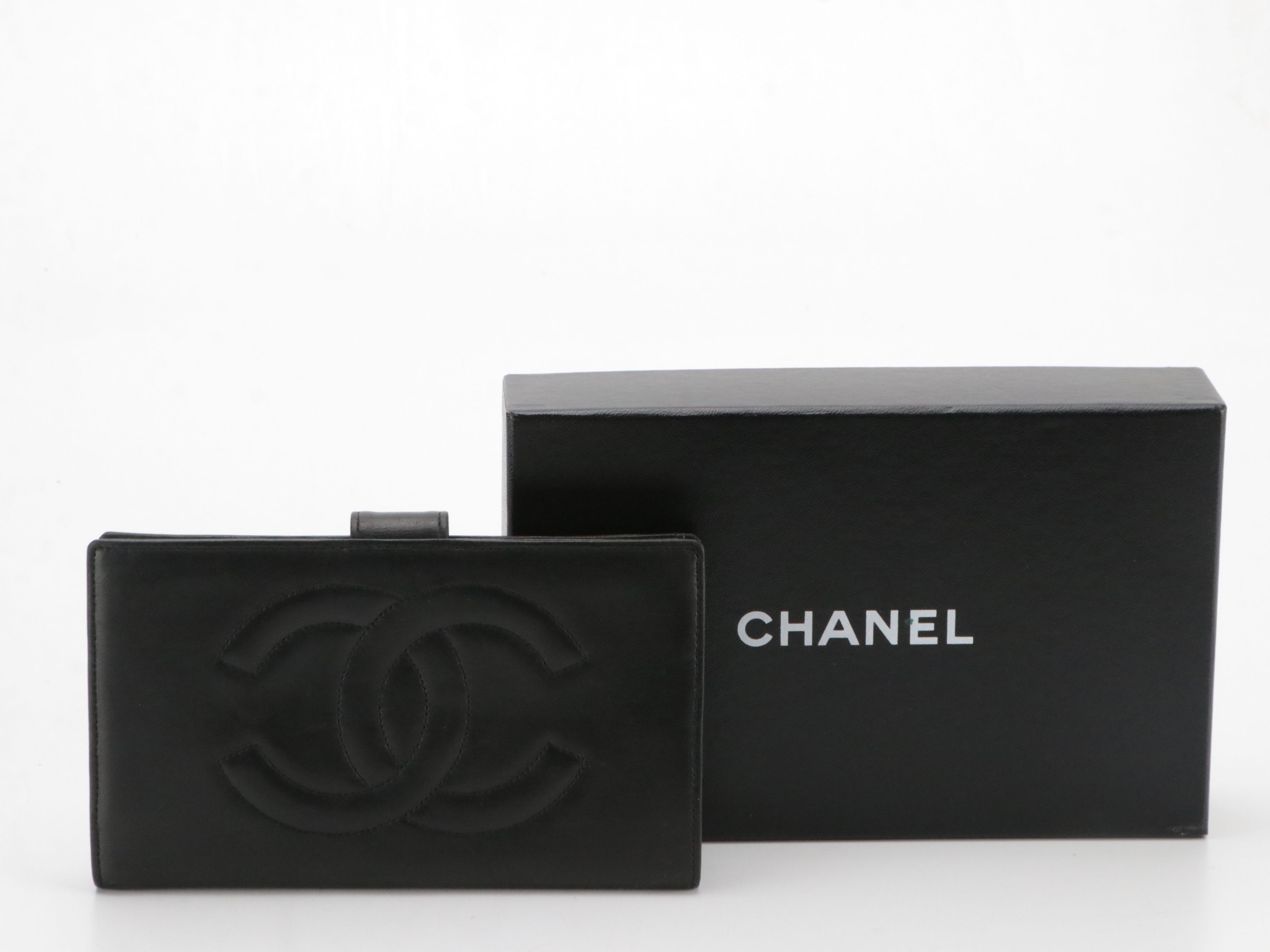 Chanel CC Long Bifold Wallet in Black Lambskin Leather with Box