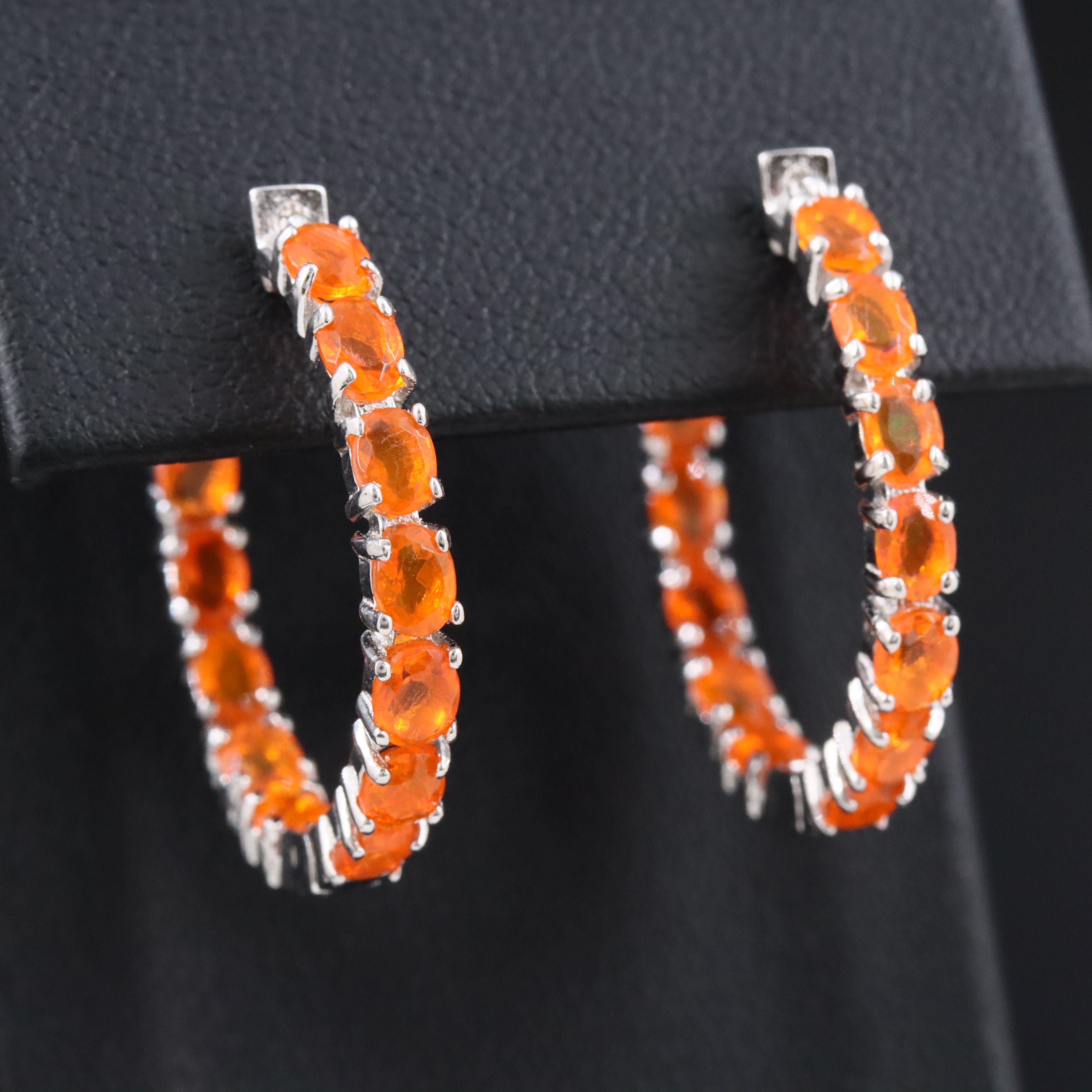 Sterling Fire Opal Inside-Out Hoop Earrings