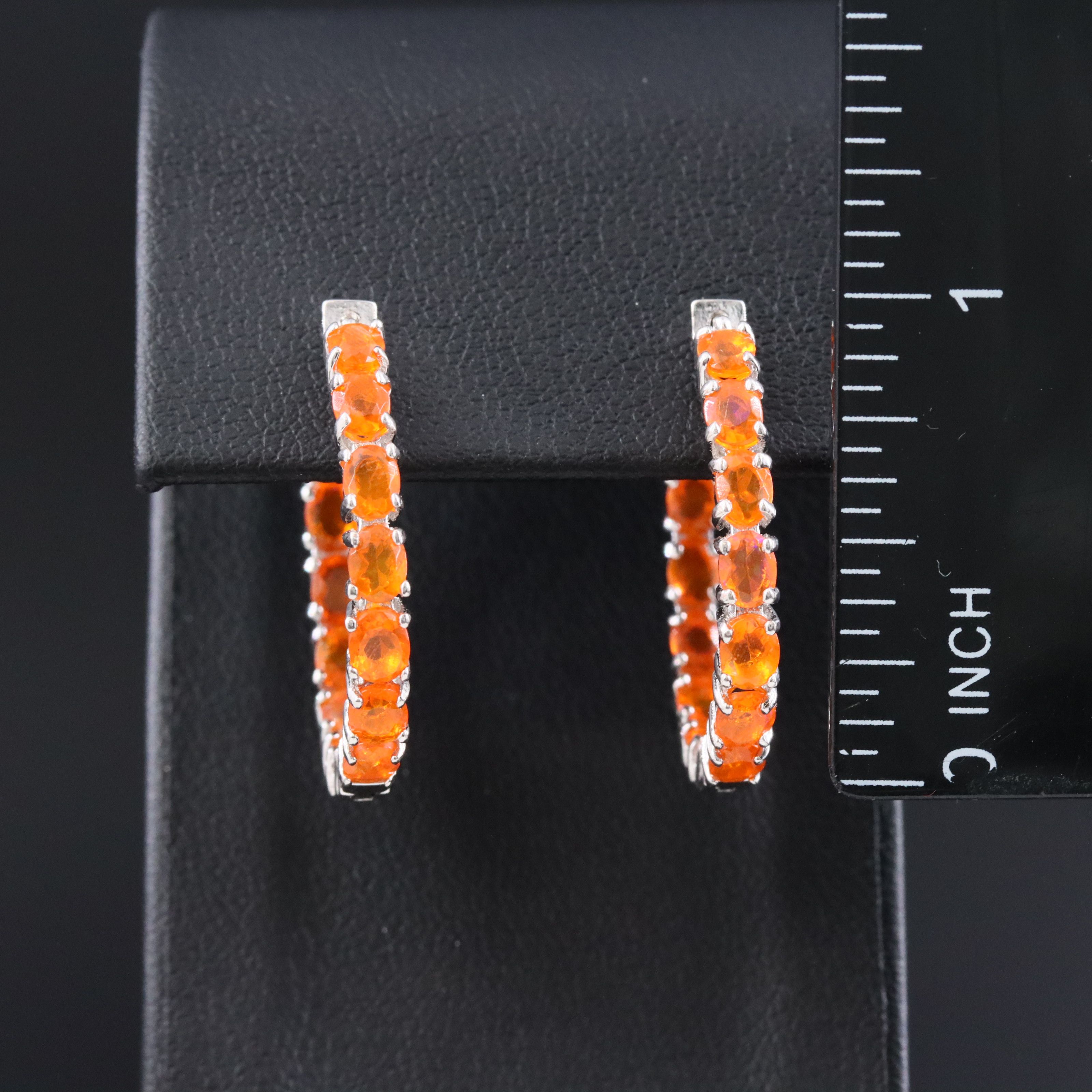 Sterling Fire Opal Inside-Out Hoop Earrings