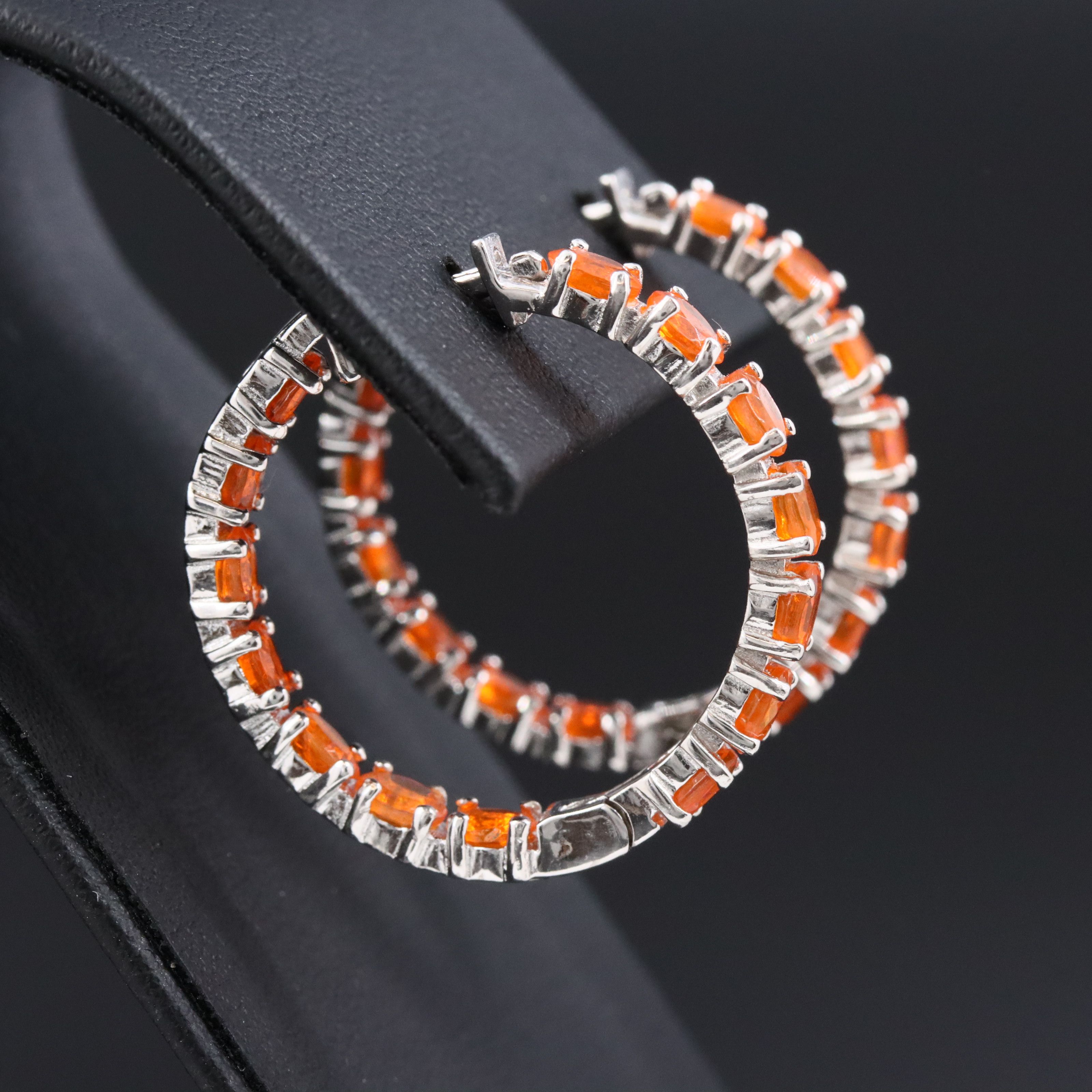 Sterling Fire Opal Inside-Out Hoop Earrings