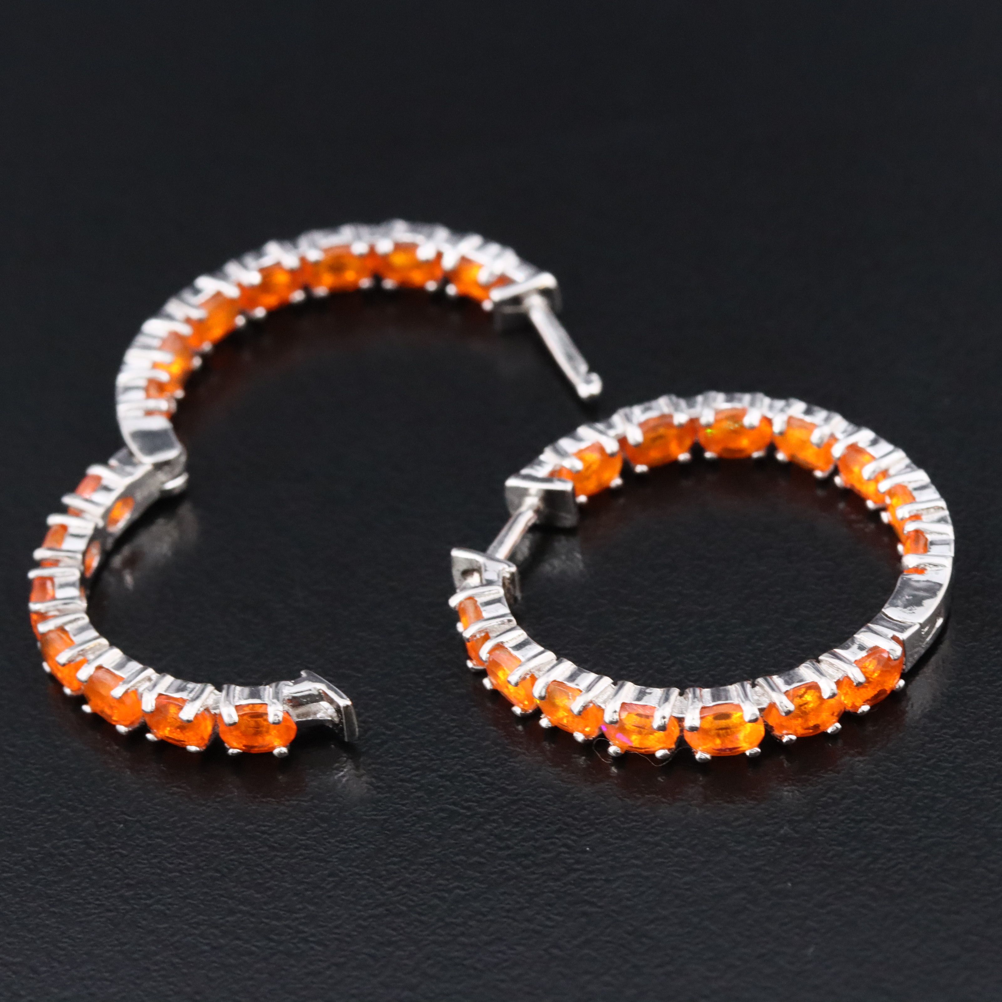 Sterling Fire Opal Inside-Out Hoop Earrings