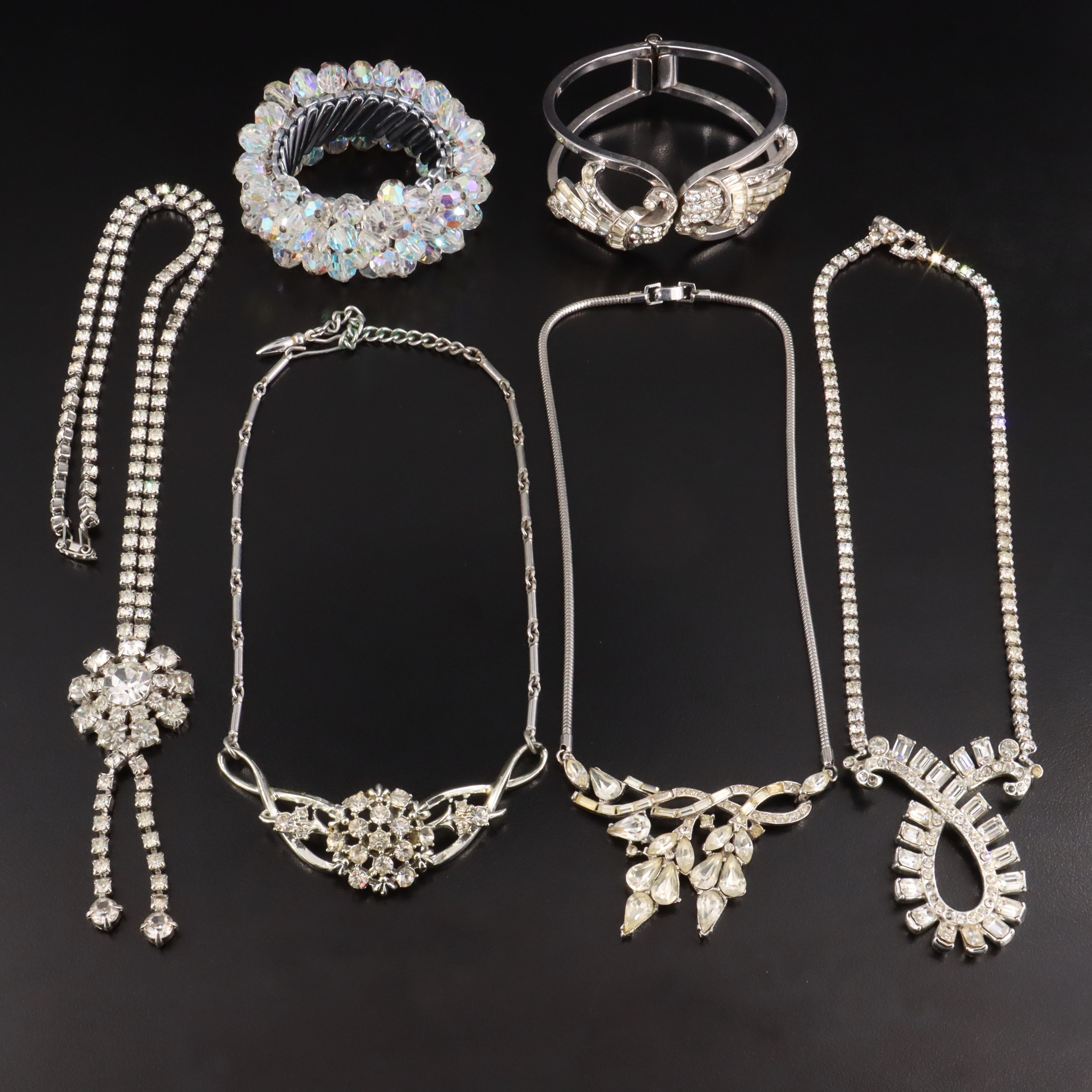 1940s and 1950s Retro Rhinestone Necklaces and Bracelets