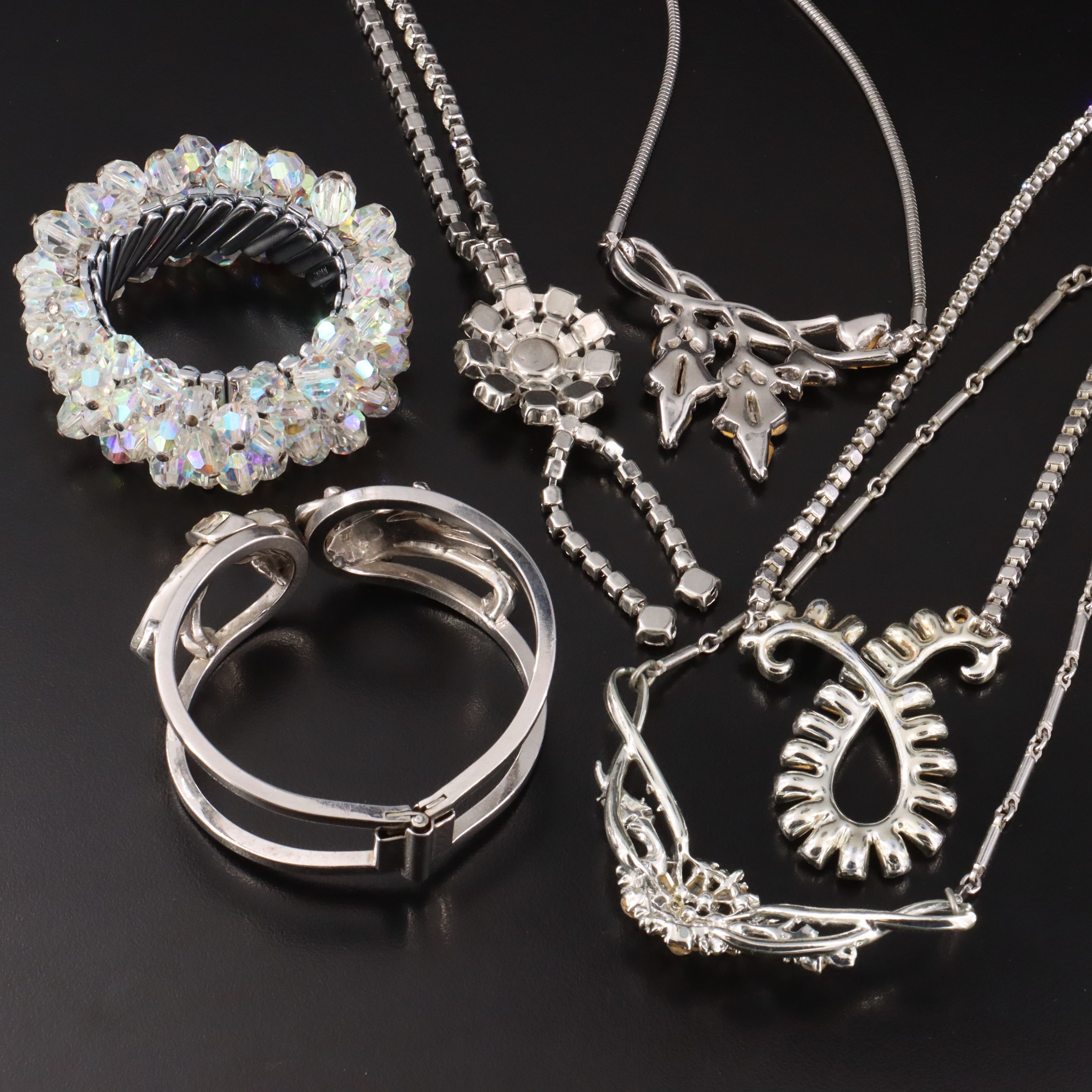 1940s and 1950s Retro Rhinestone Necklaces and Bracelets