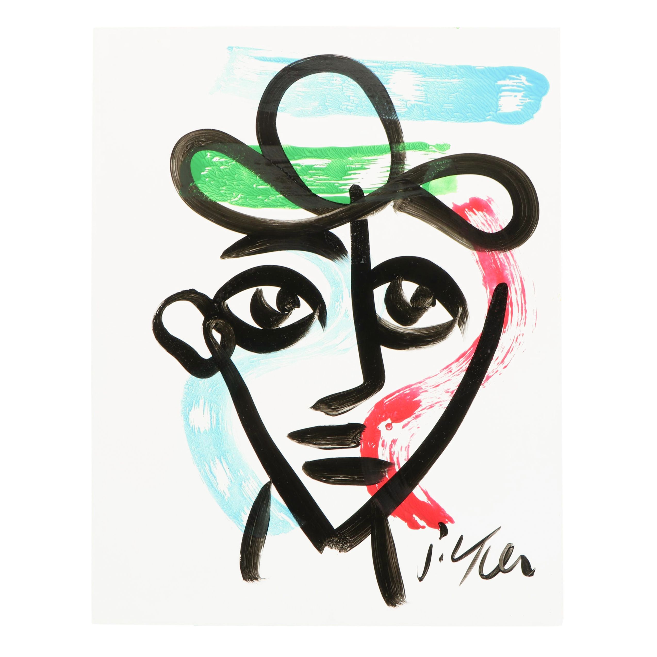 Peter Keil Abstract Acrylic Portrait Painting, Late 20th Century