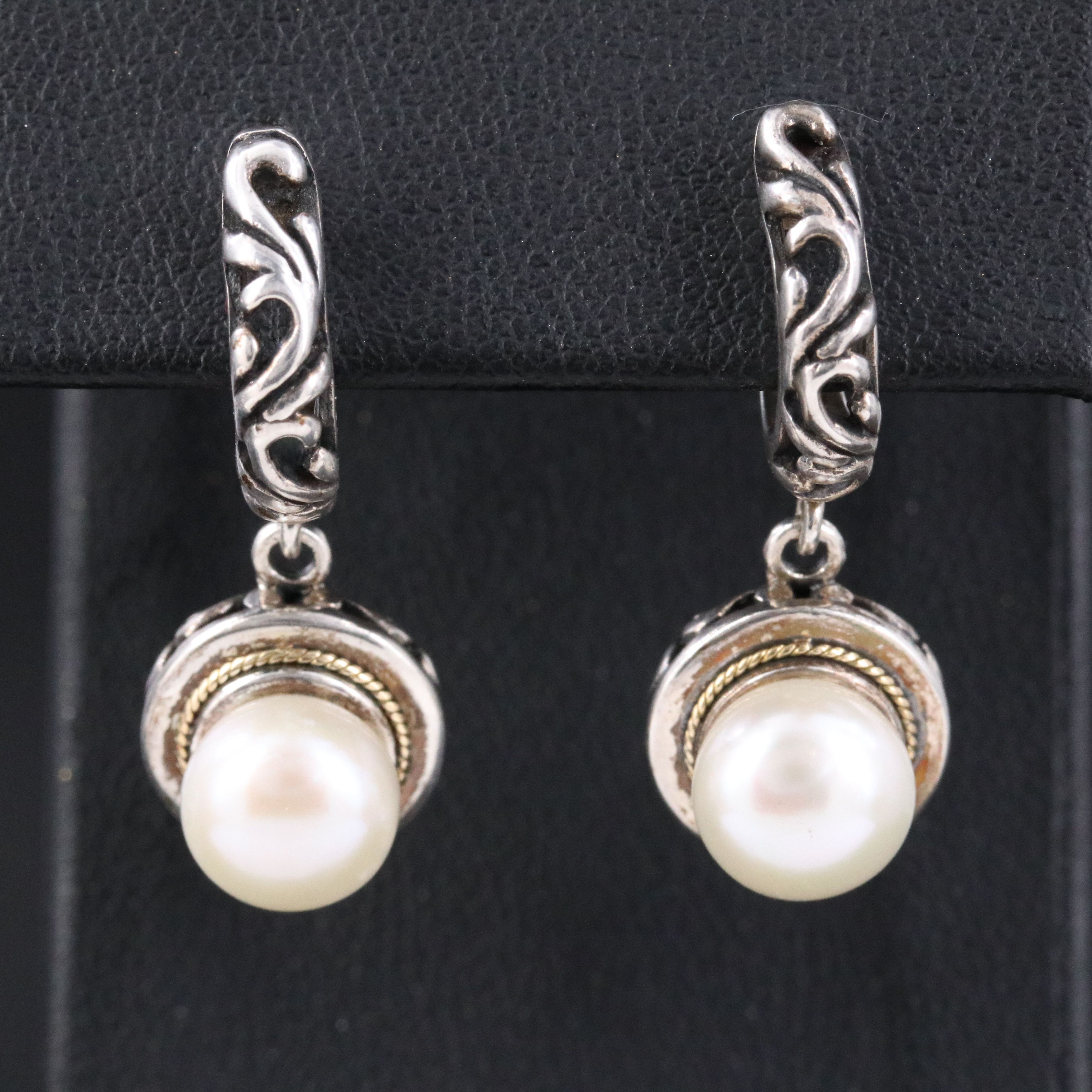 Eleganza Sterling Hoop Earrings with Pearl Drop