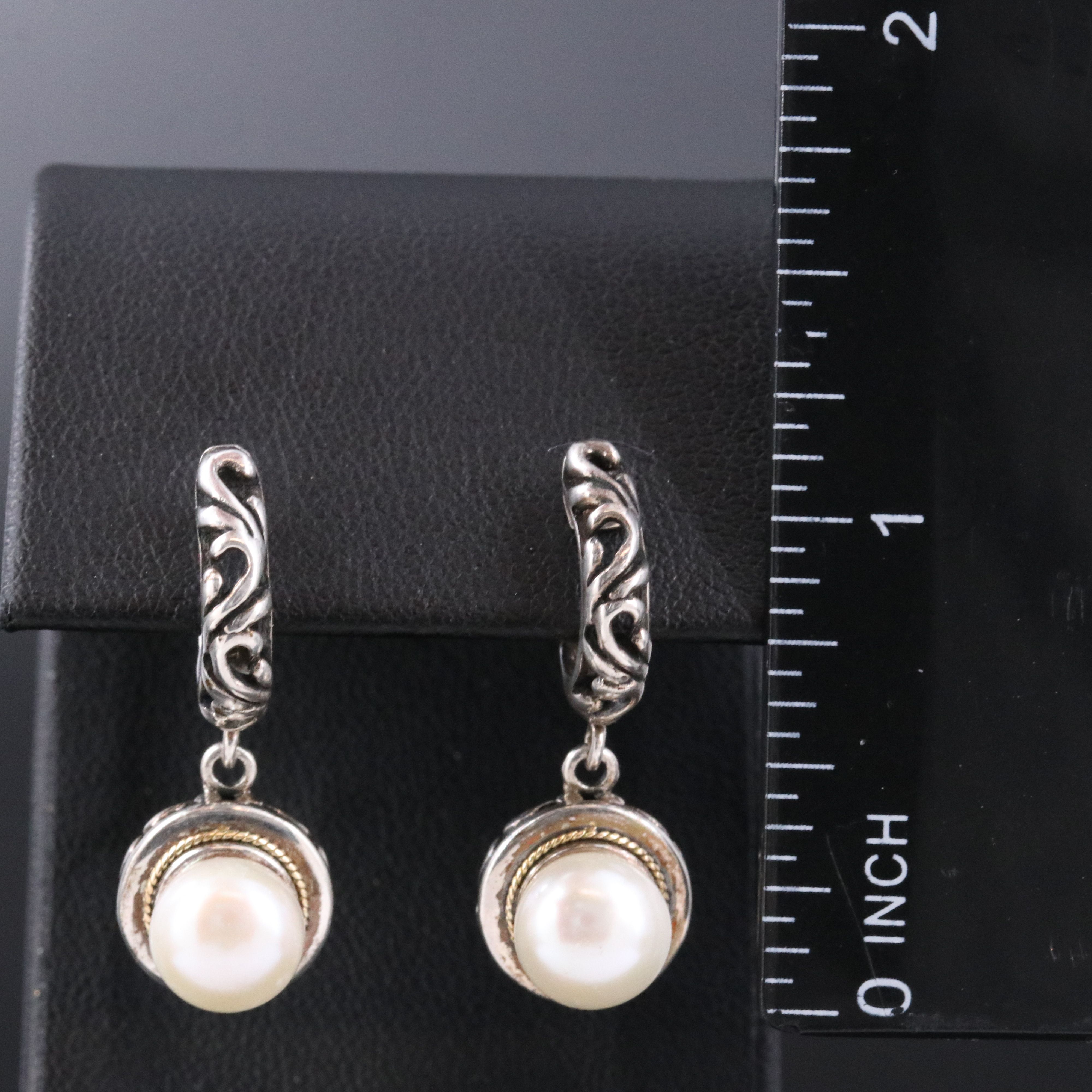 Eleganza Sterling Hoop Earrings with Pearl Drop